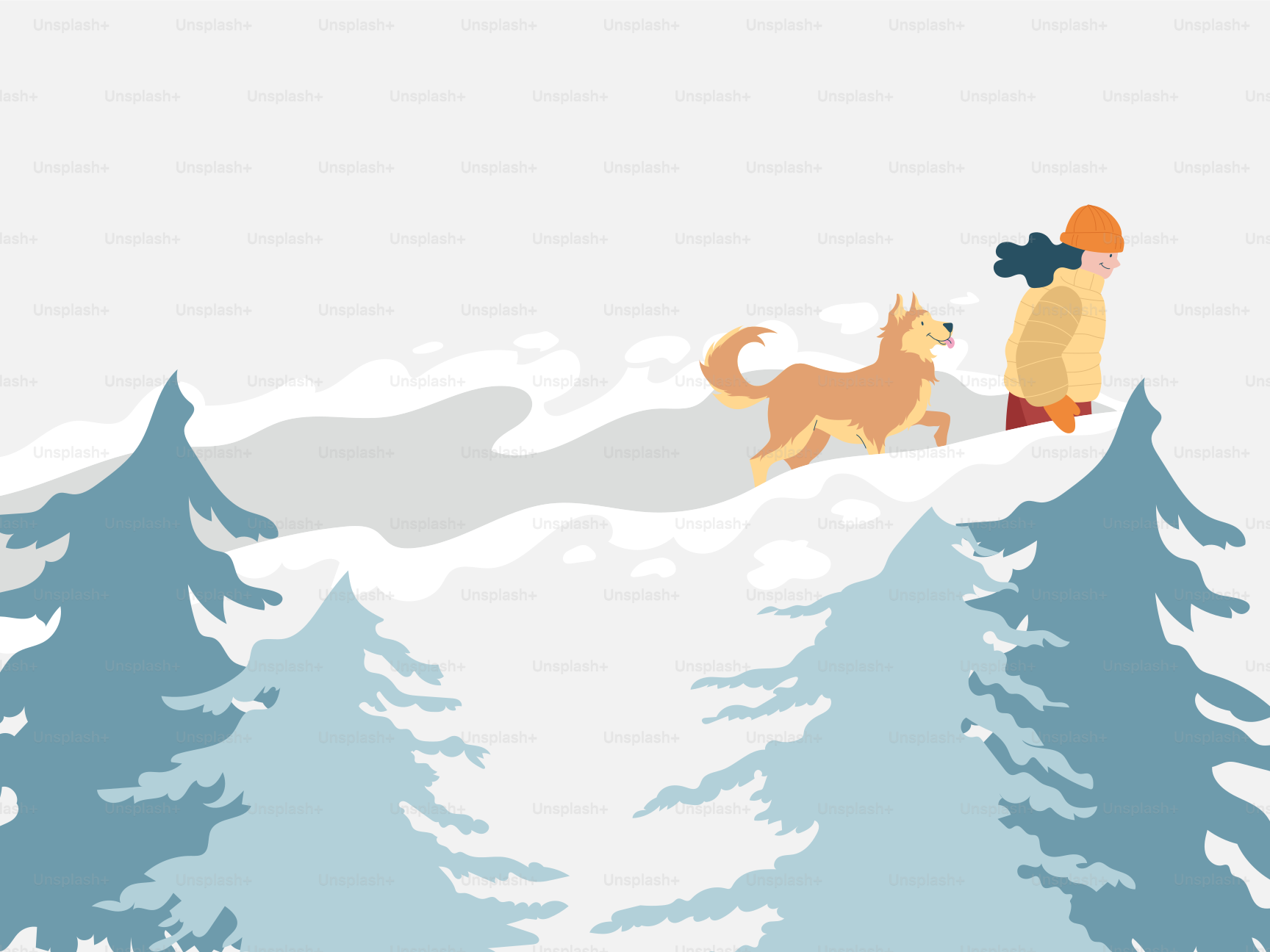 Kind und Hund spielen im Schnee