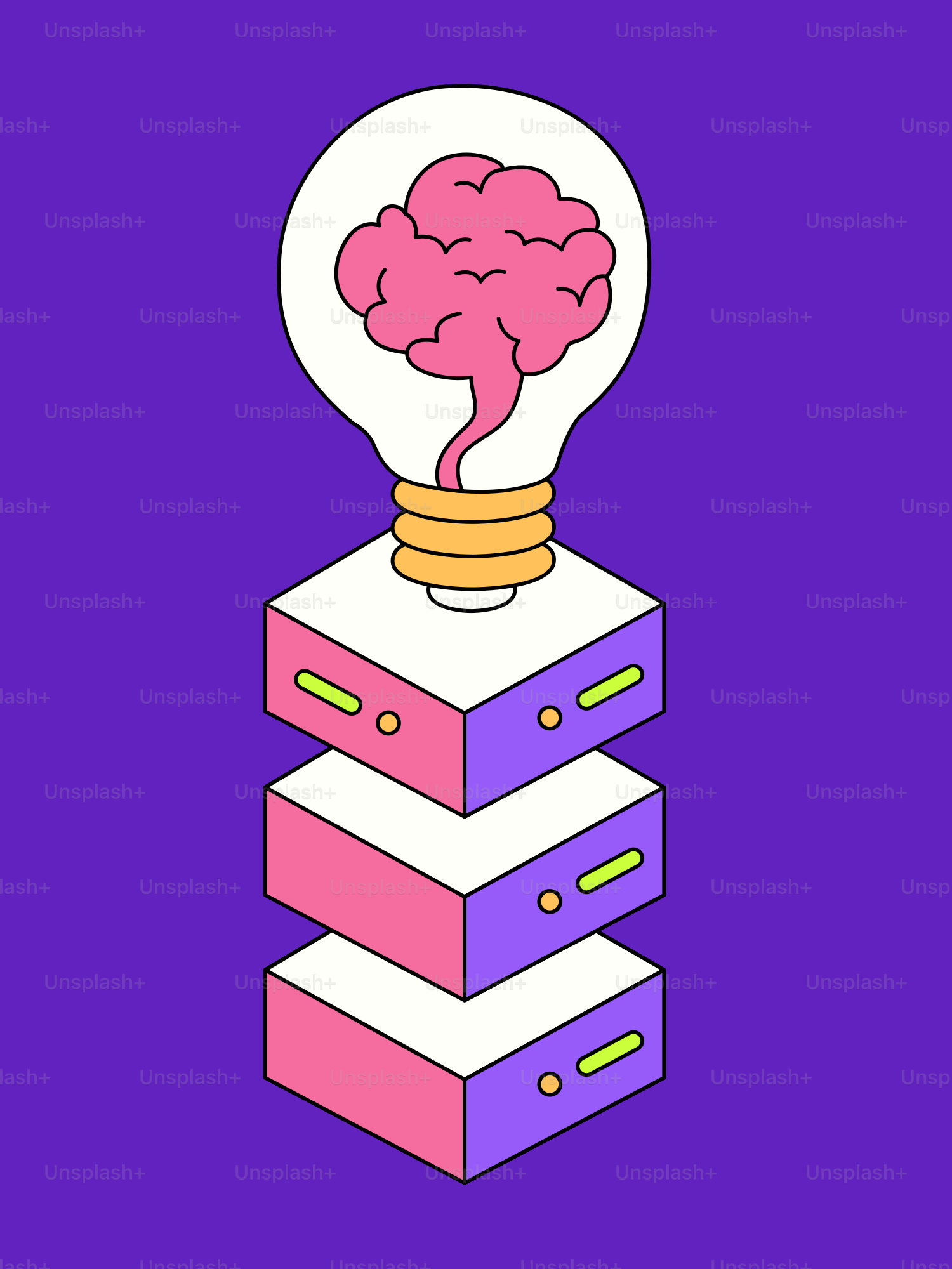 Lightbulb with brain on stack of servers