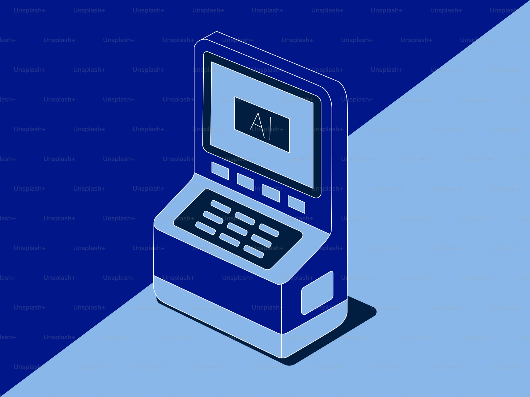A blue abstract machine with ai on screen.