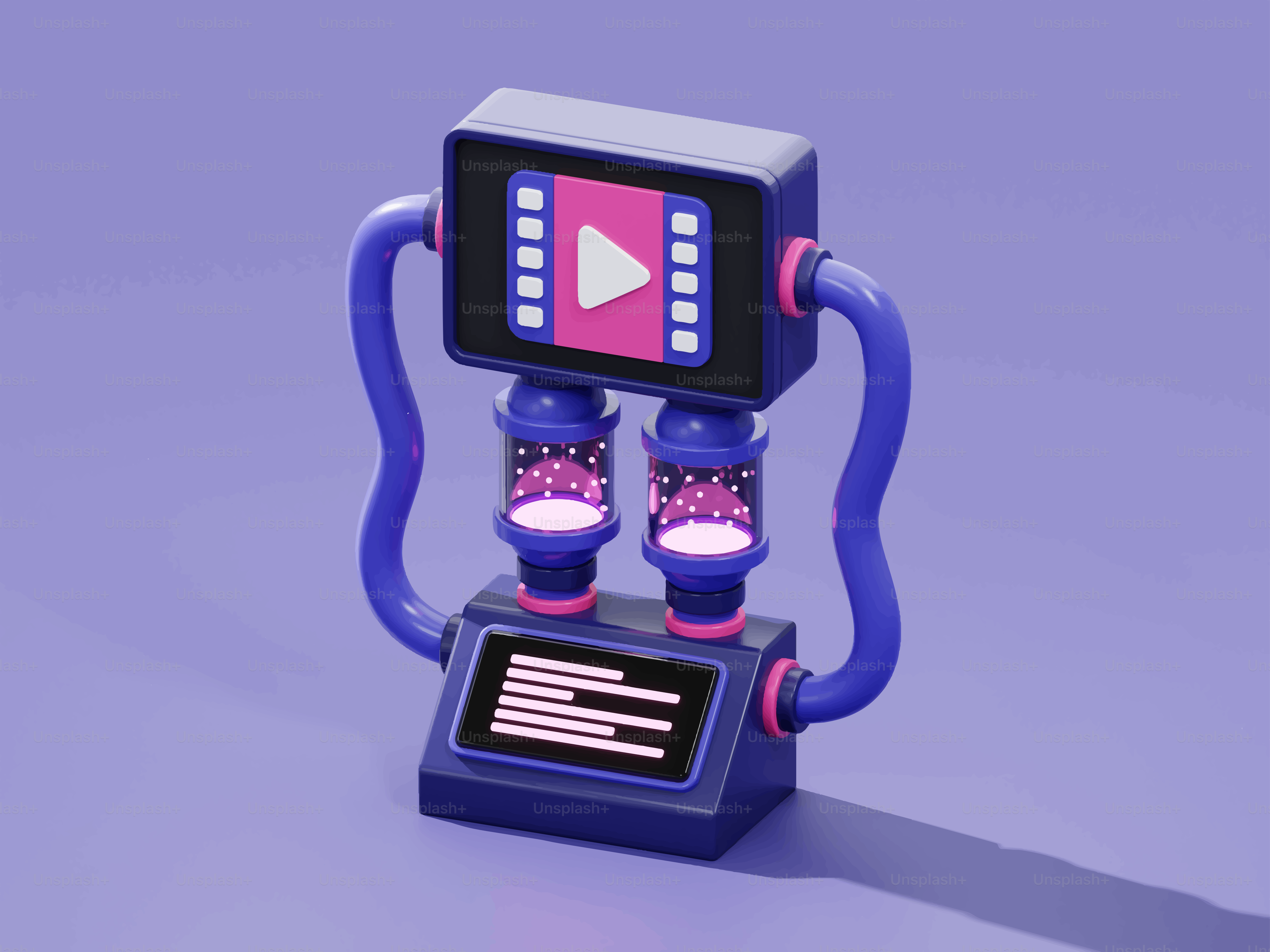 Futuristic video editing machine with glowing tubes