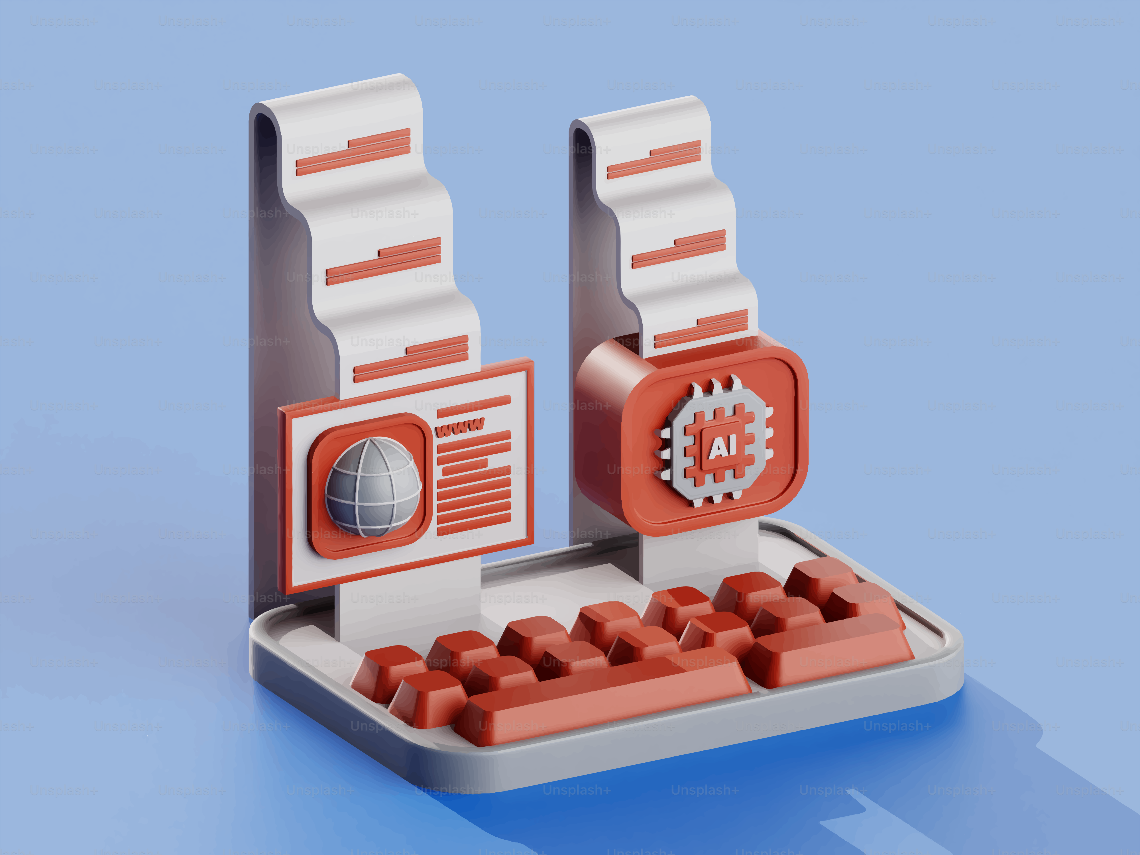 Renderização 3D da IA e interface de computador