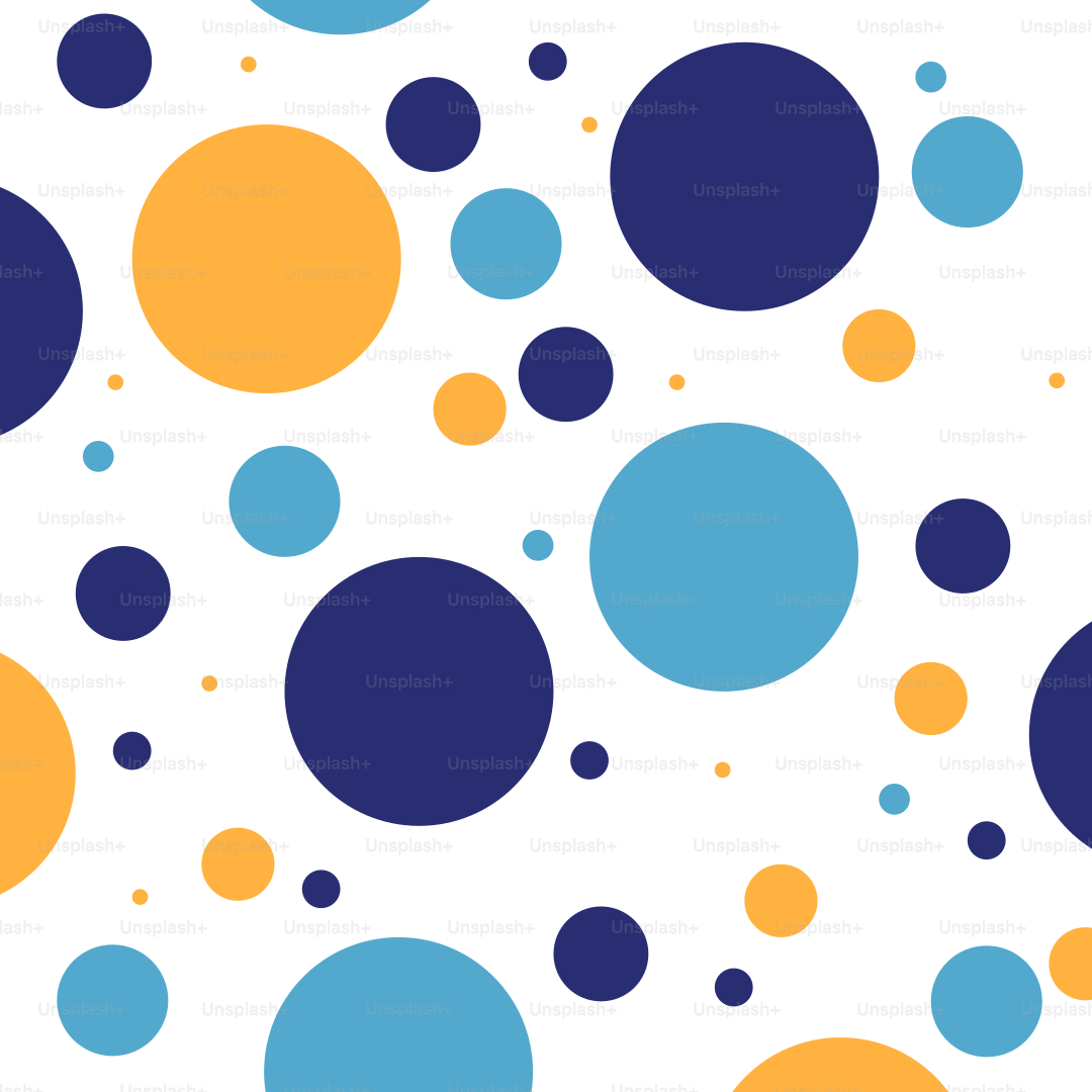 白地に青、オレンジ、水色の円が散りばめられた