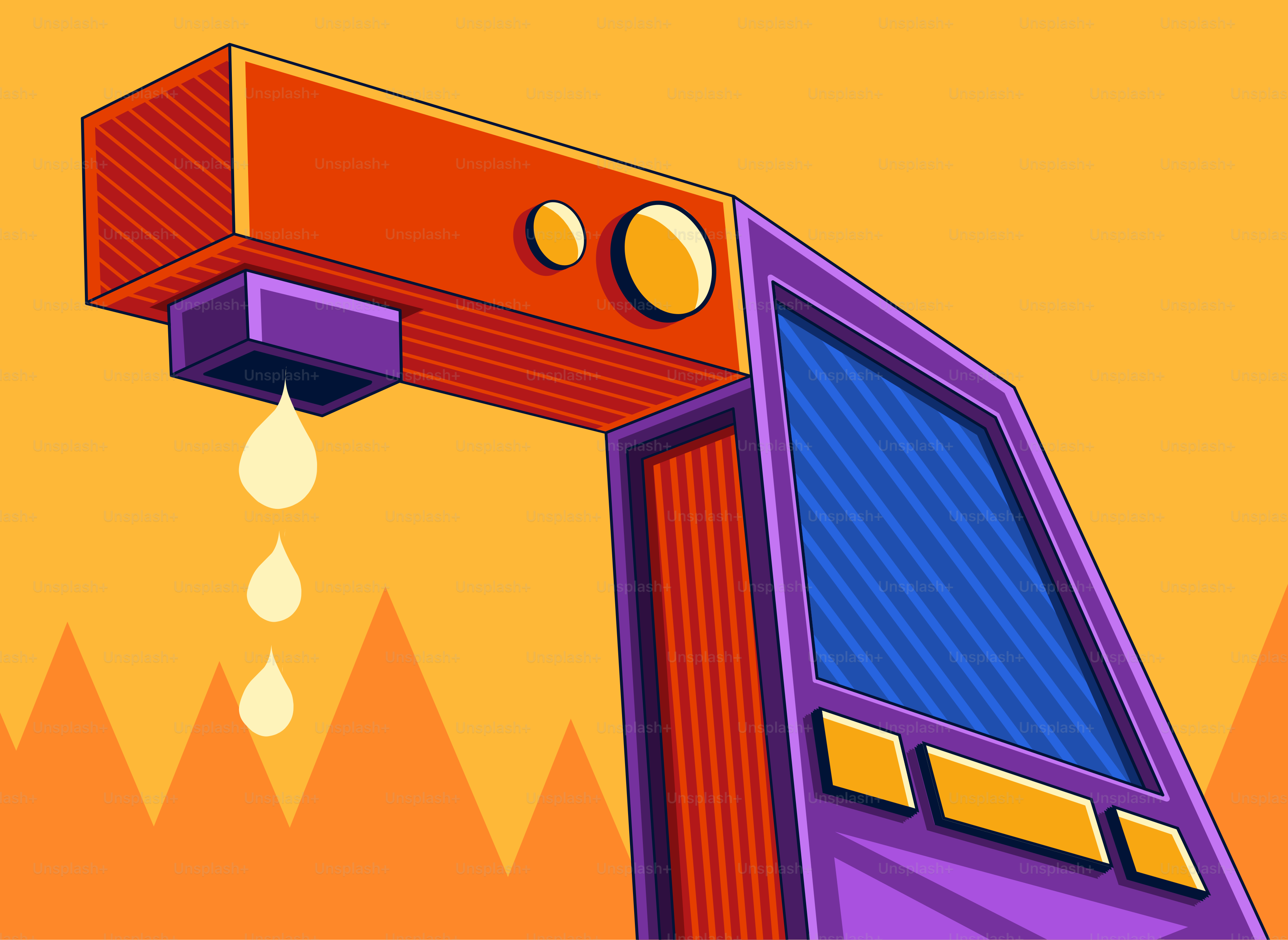 Retro arcade machine with dripping water