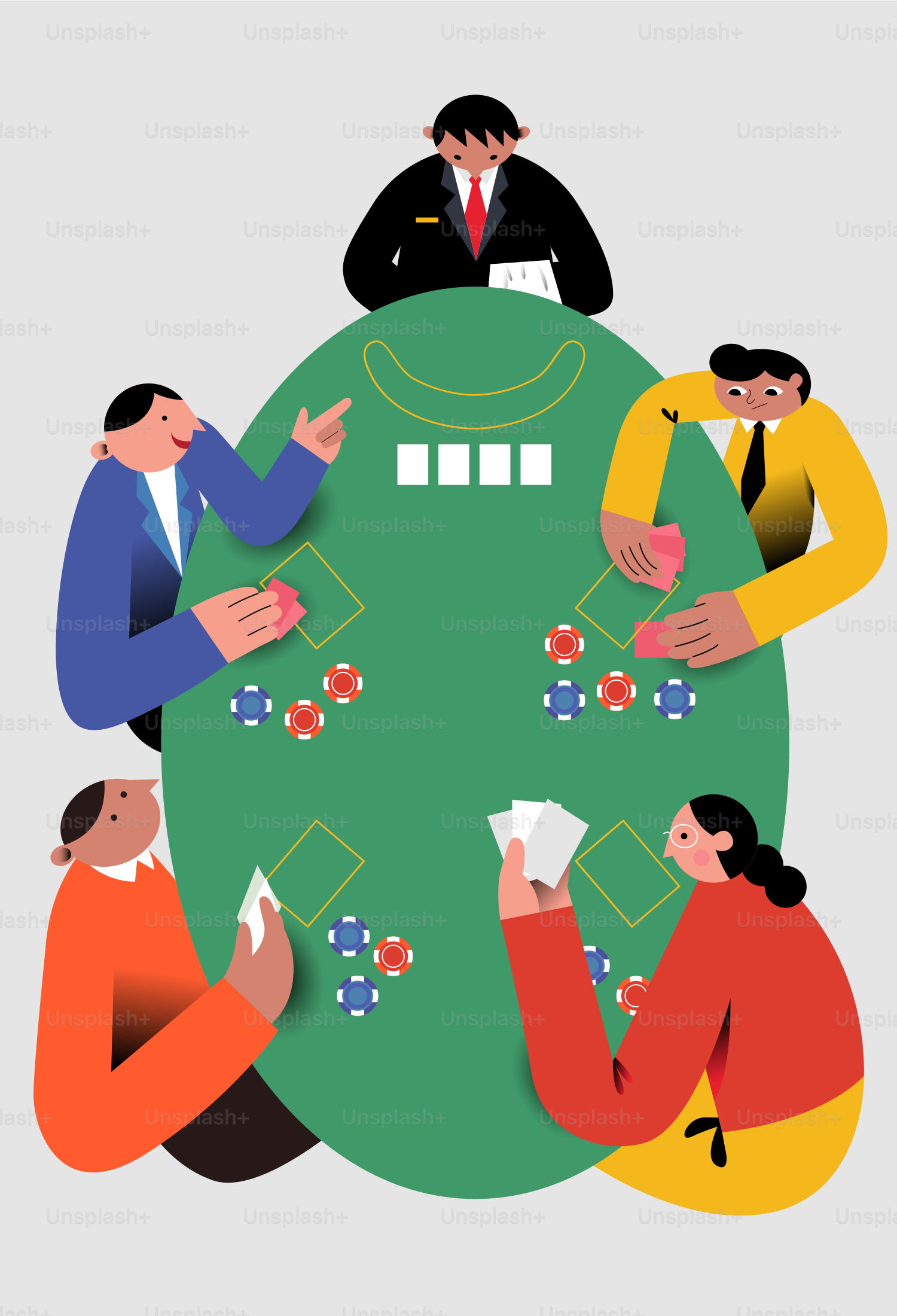 People playing poker around a green table.