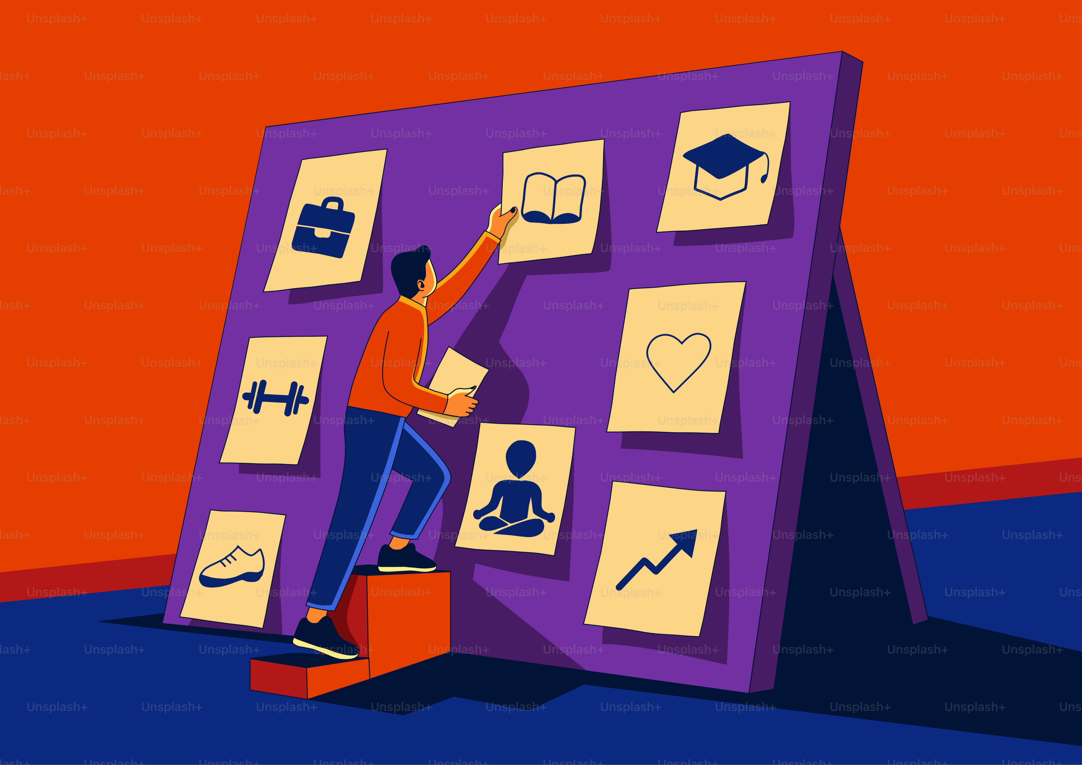 Man planning goals on a vision board.