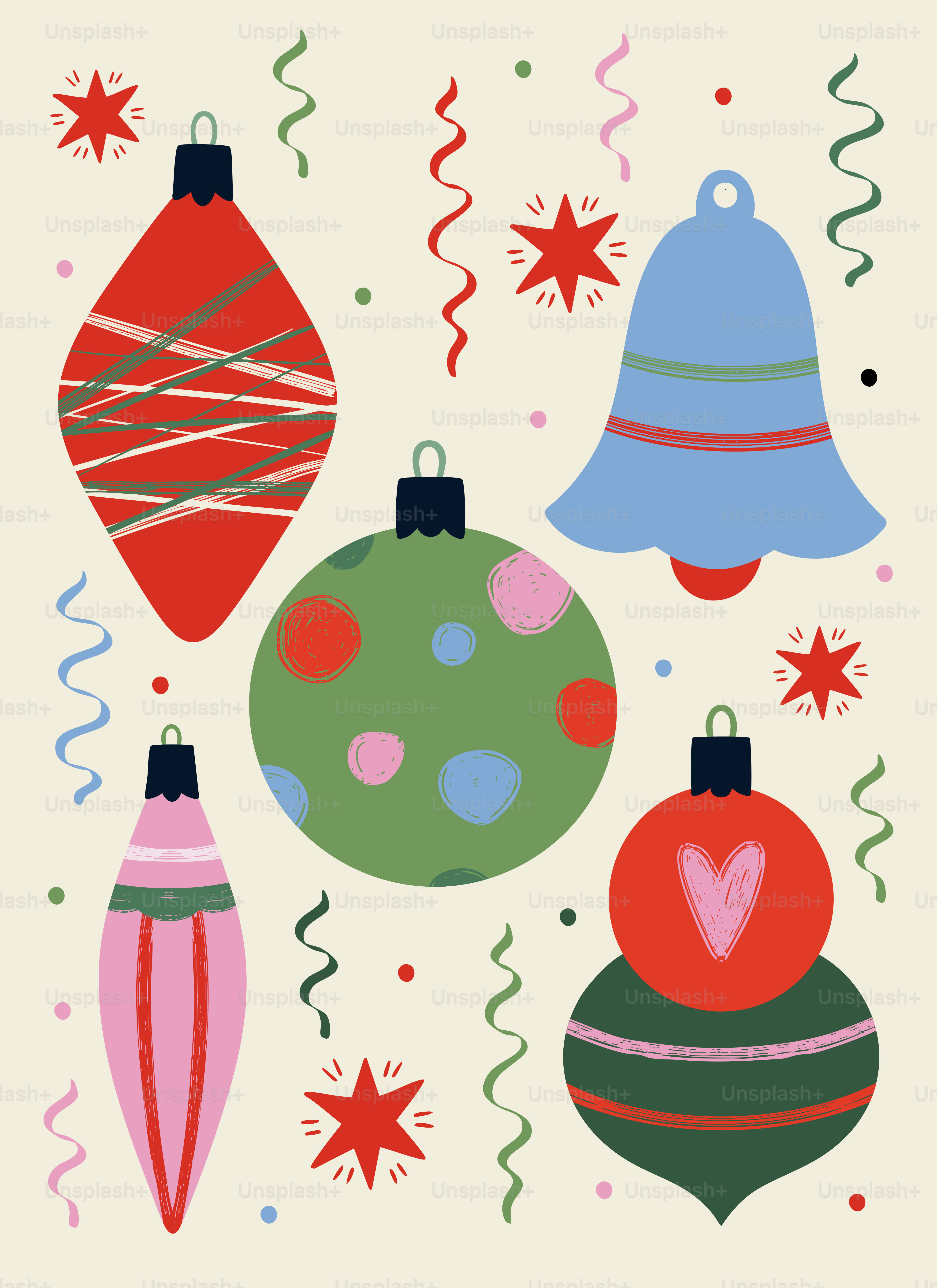 Festive christmas ornaments and confetti on cream background