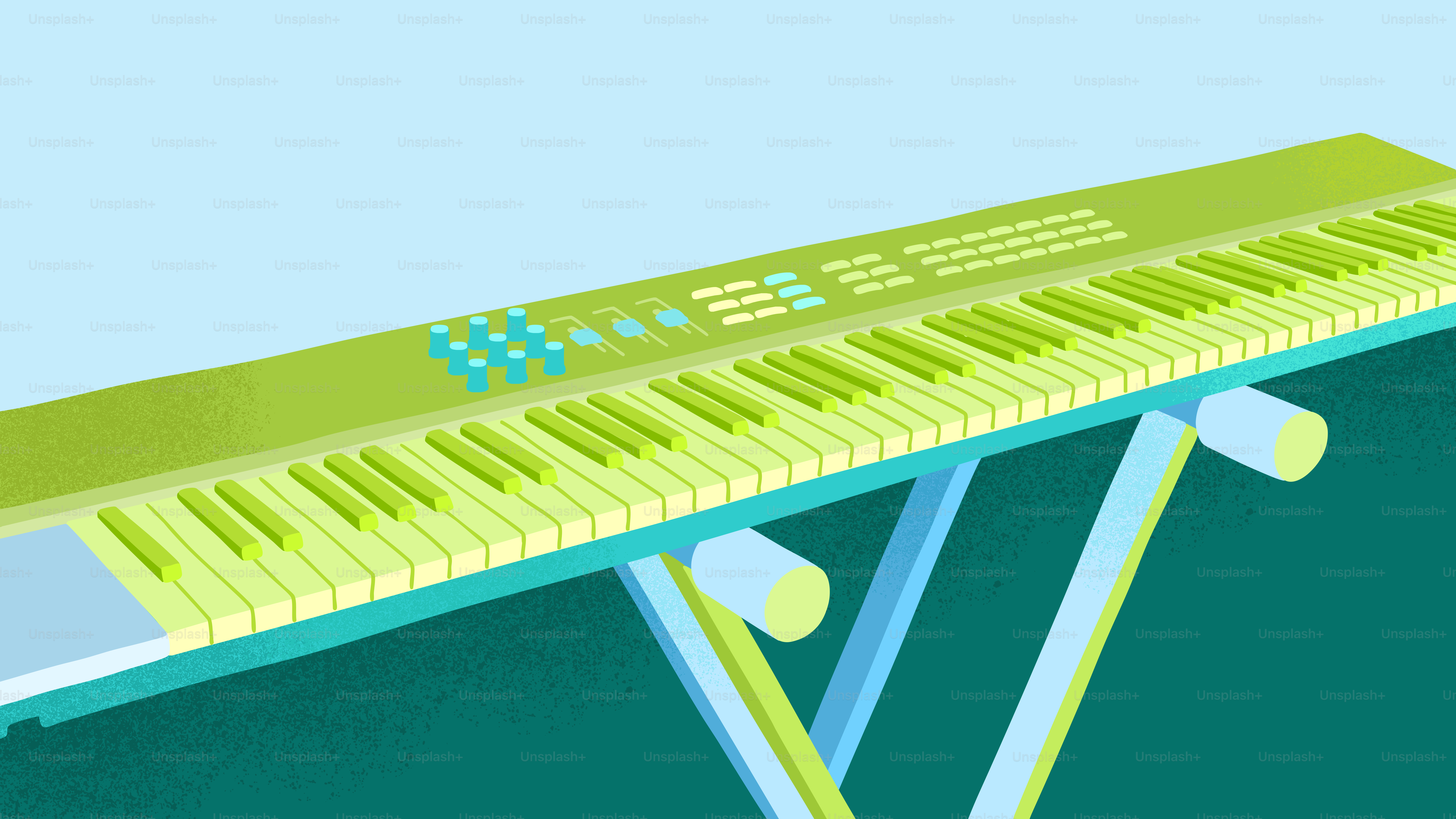 A green electronic keyboard on a stand