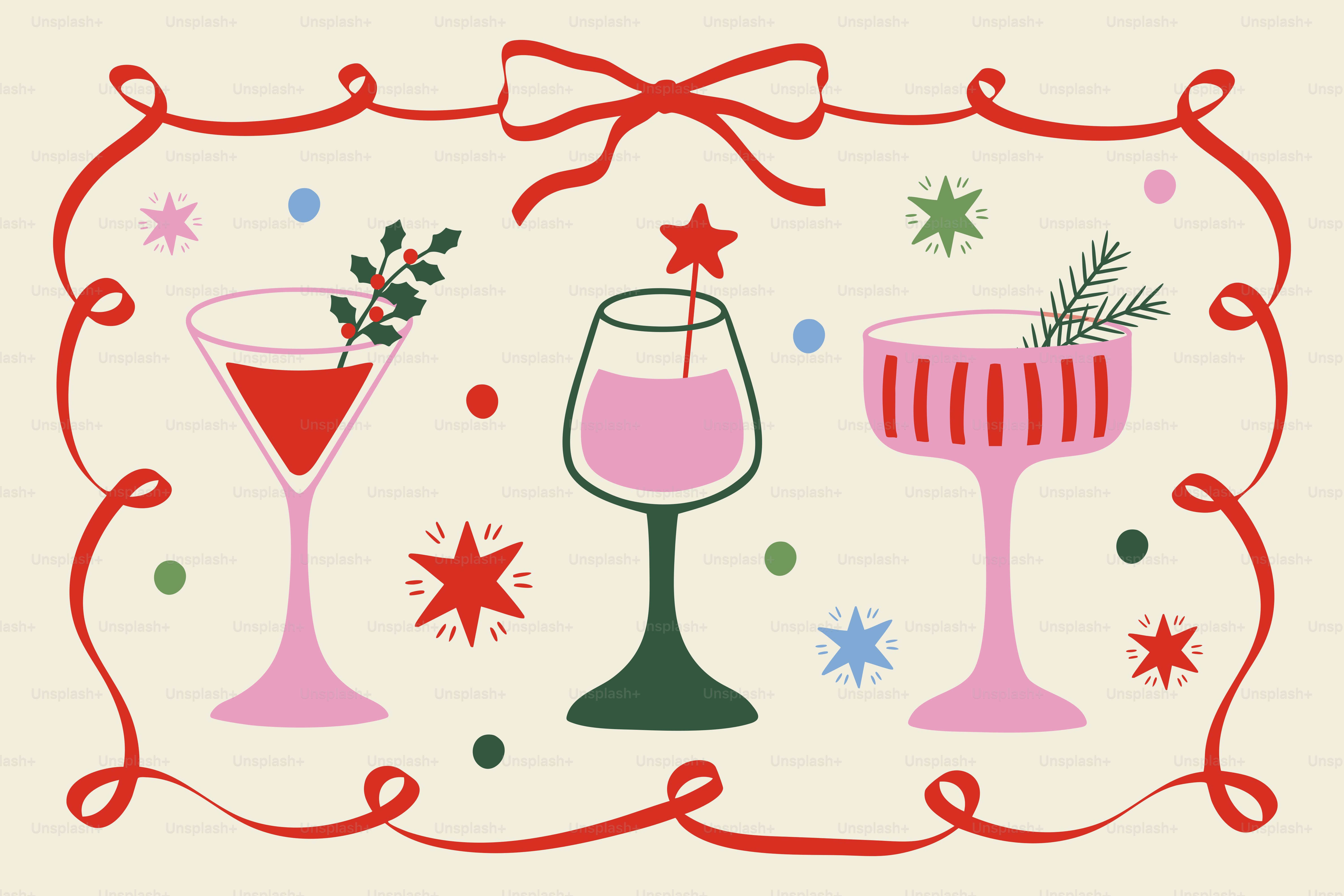 Three festive cocktails with holiday decorations