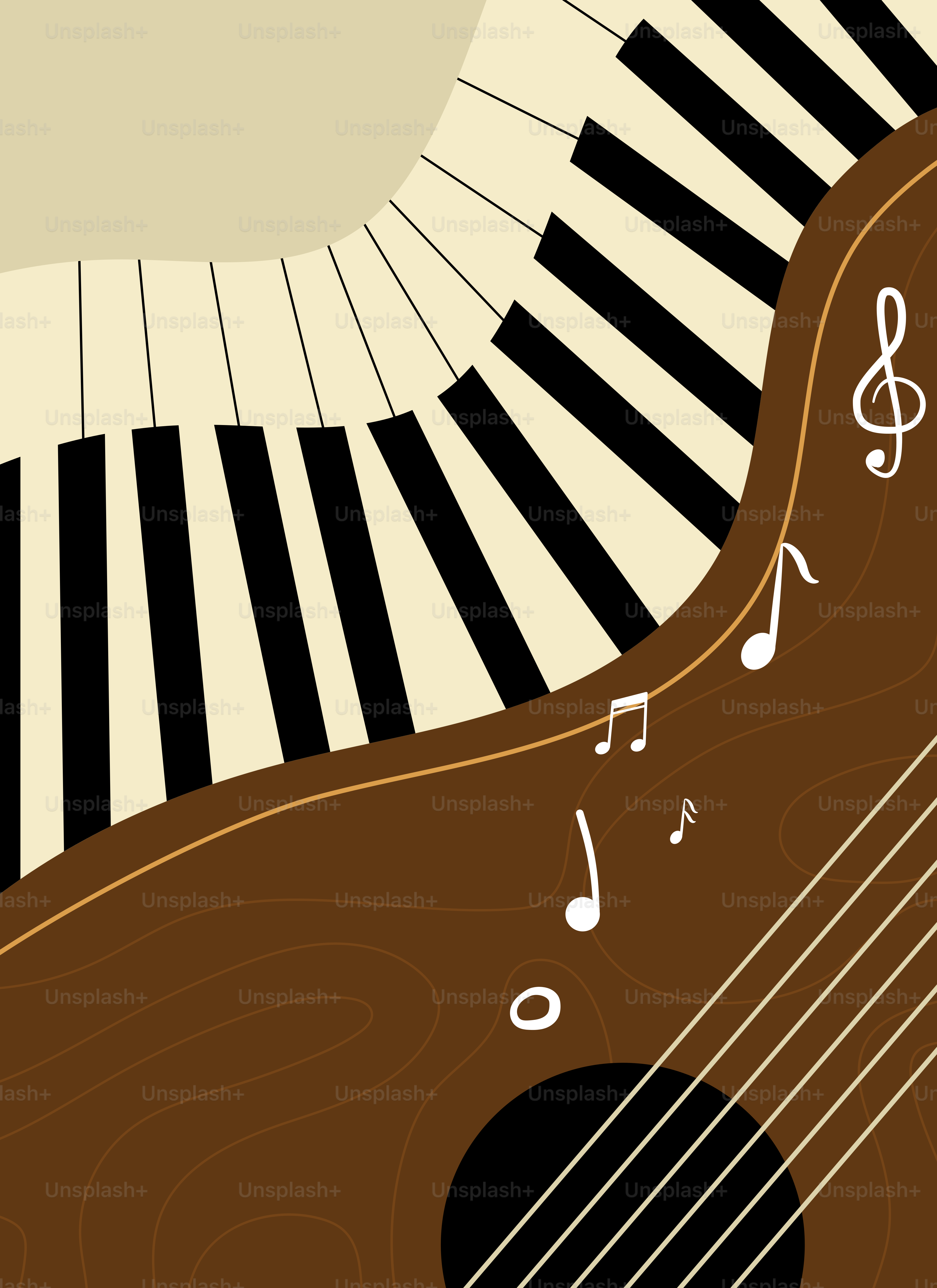 Klaviertasten und Gitarre mit Noten