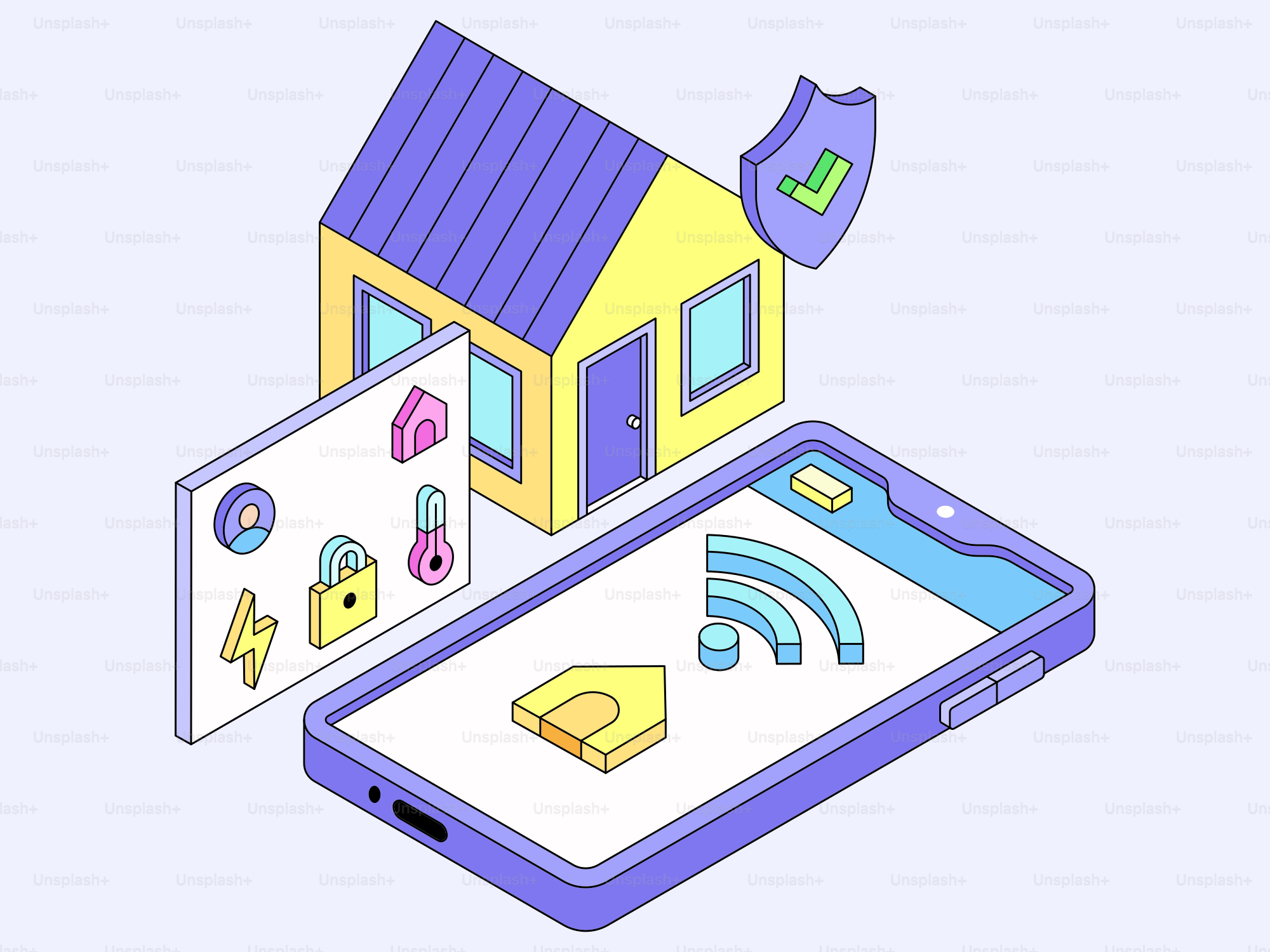 Smart-Home-Technologie mit Telefon- und Hausillustration