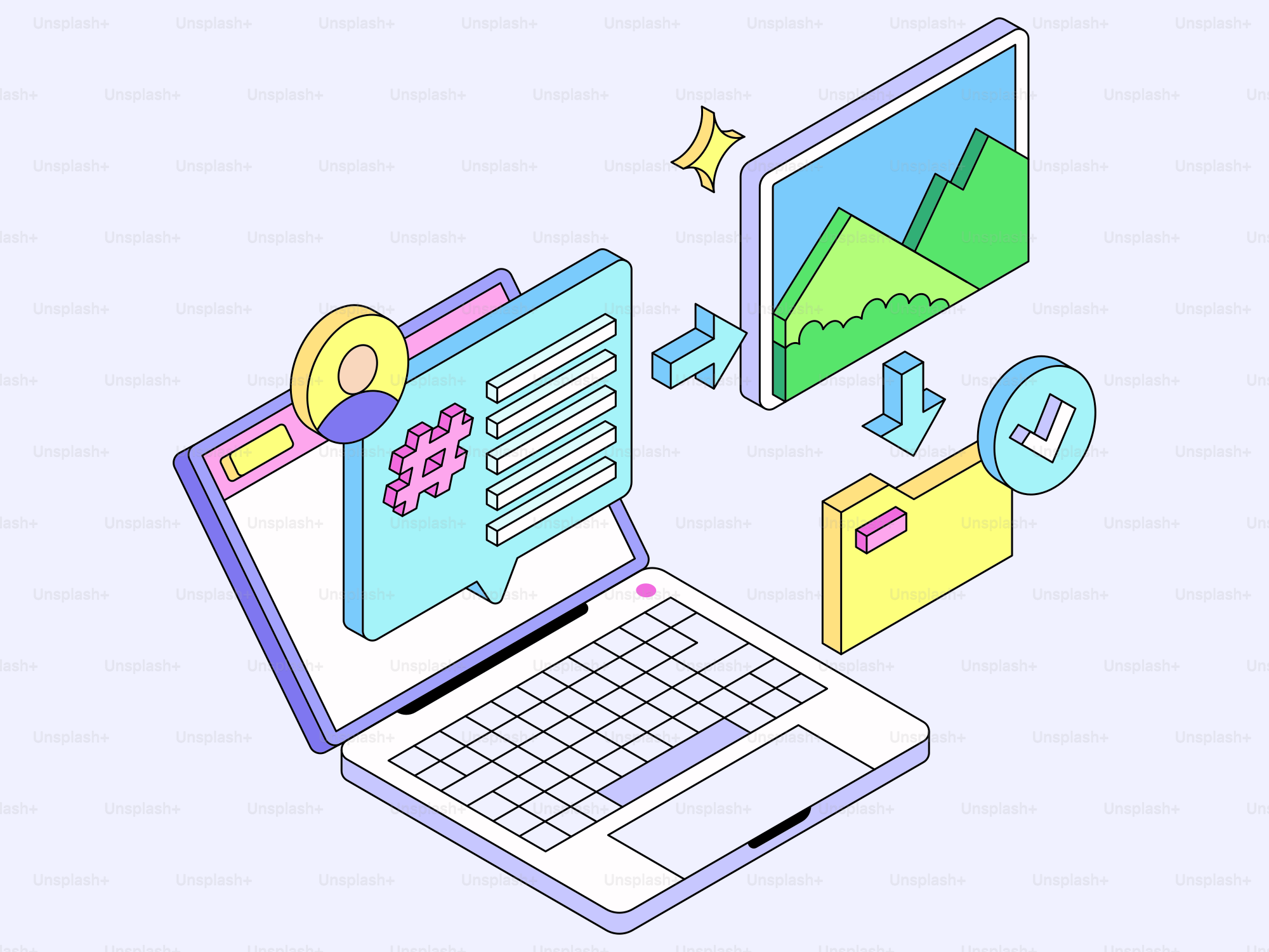 Laptop zeigt Datenübertragung auf einen Tablet-Bildschirm an.