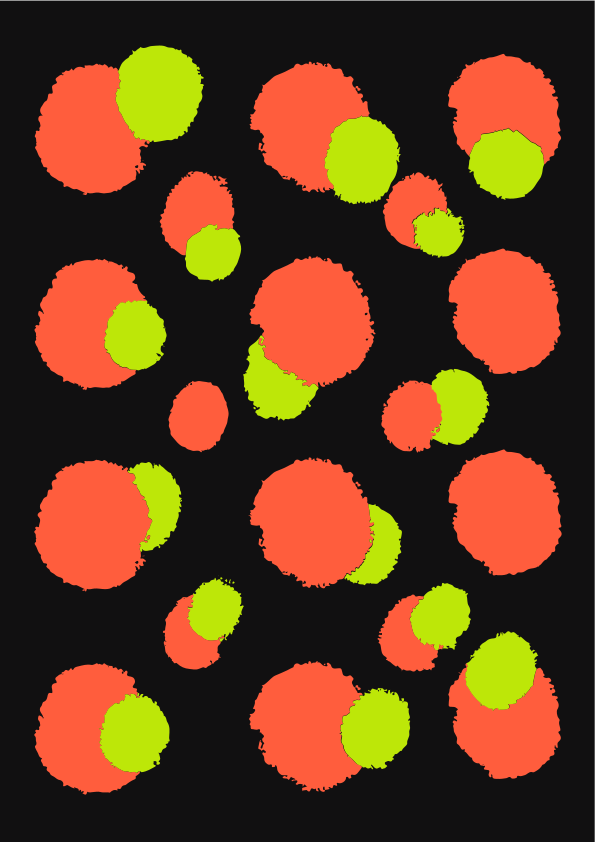 Orange and green circles on black background