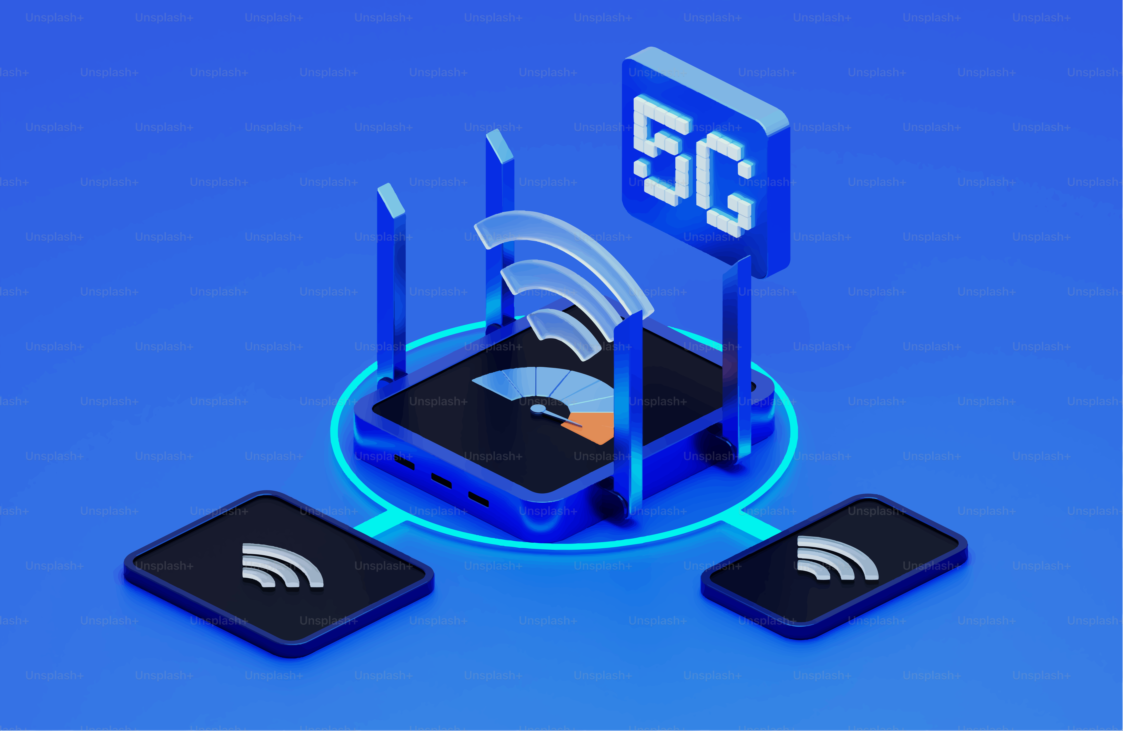 Routeur 3D 5G reliant des appareils avec des signaux wi-fi