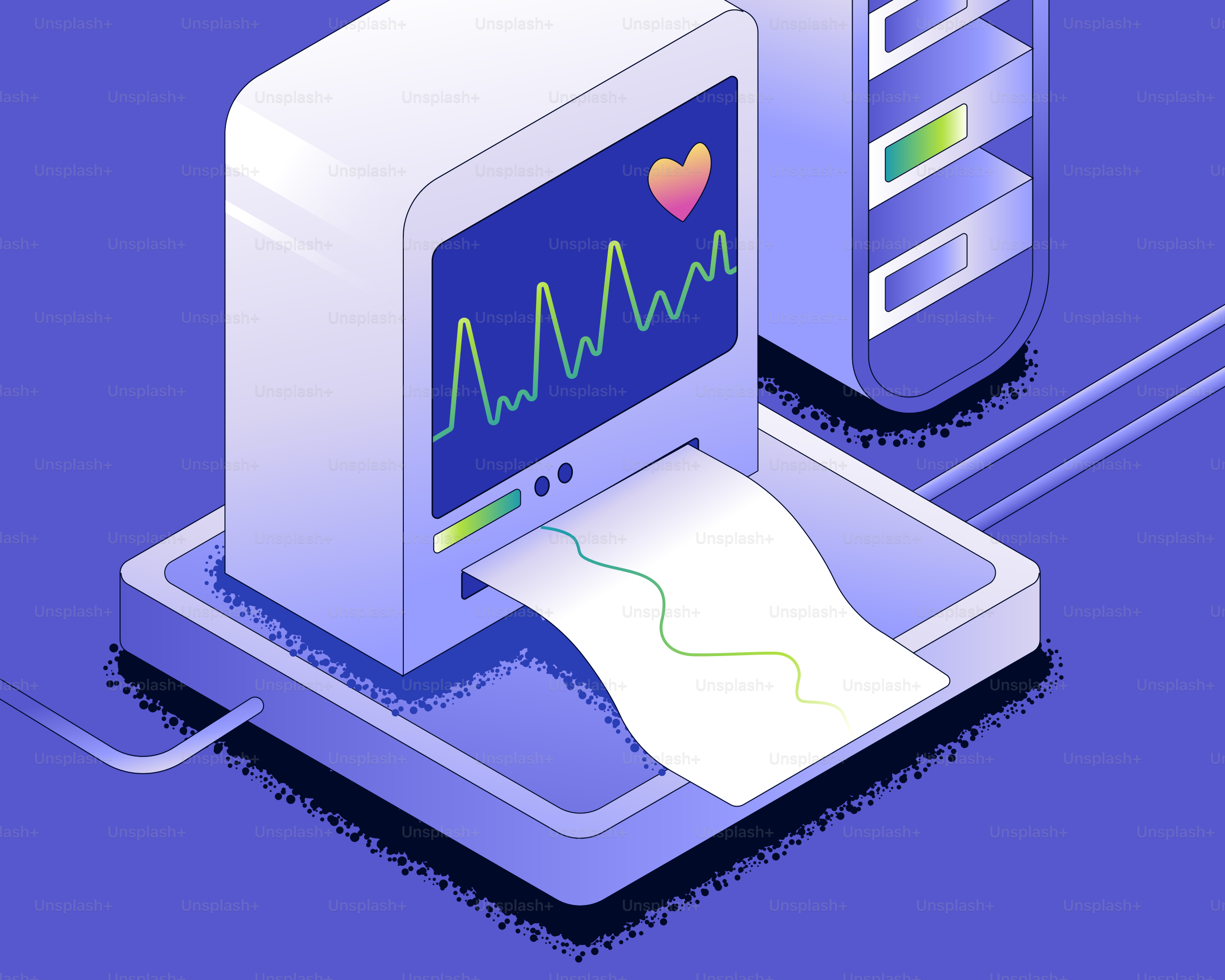 Medical monitor displaying heart rhythm and printing graph.