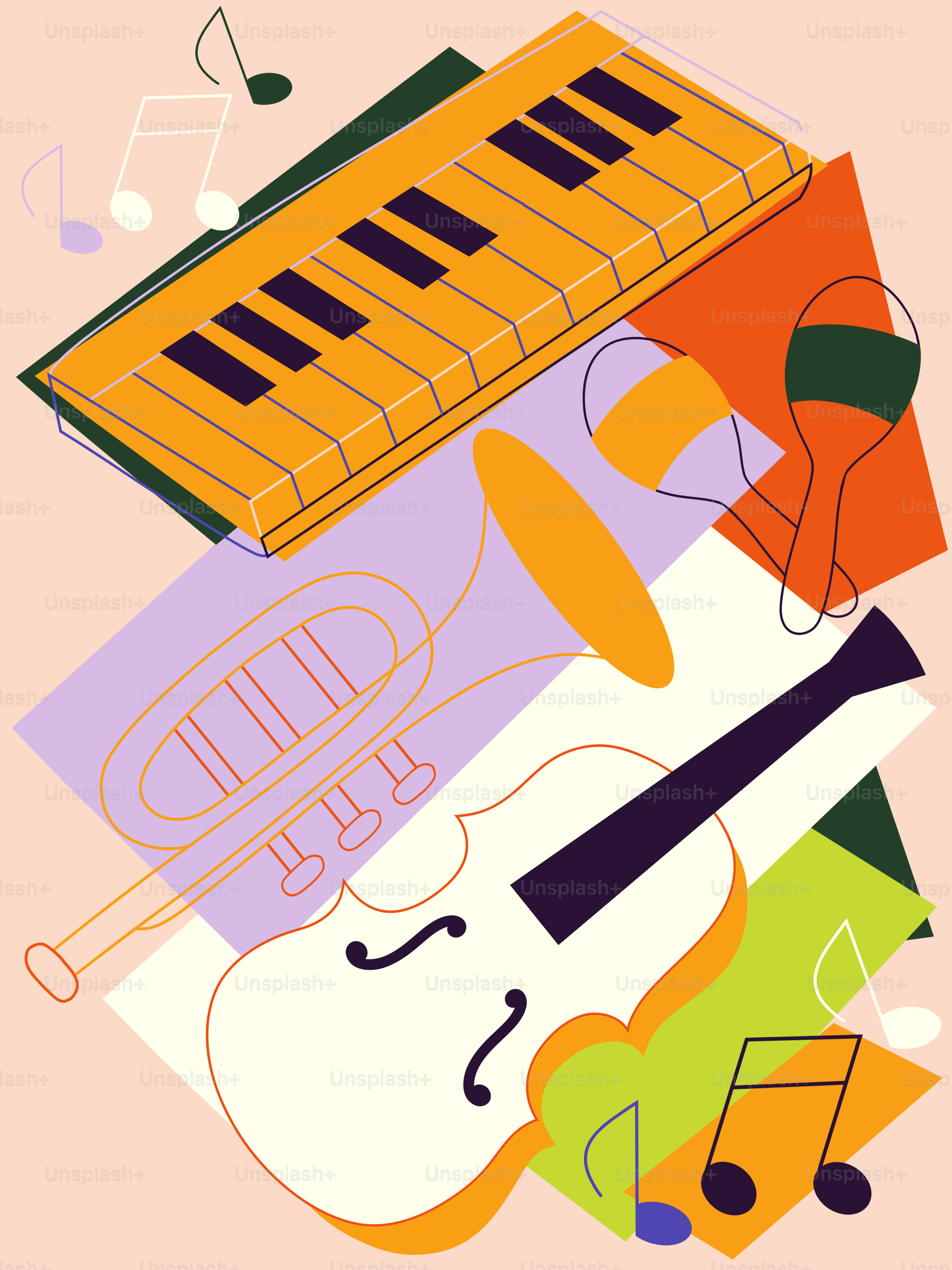 Musikinstrumente, in abstrakter Komposition arrangiert