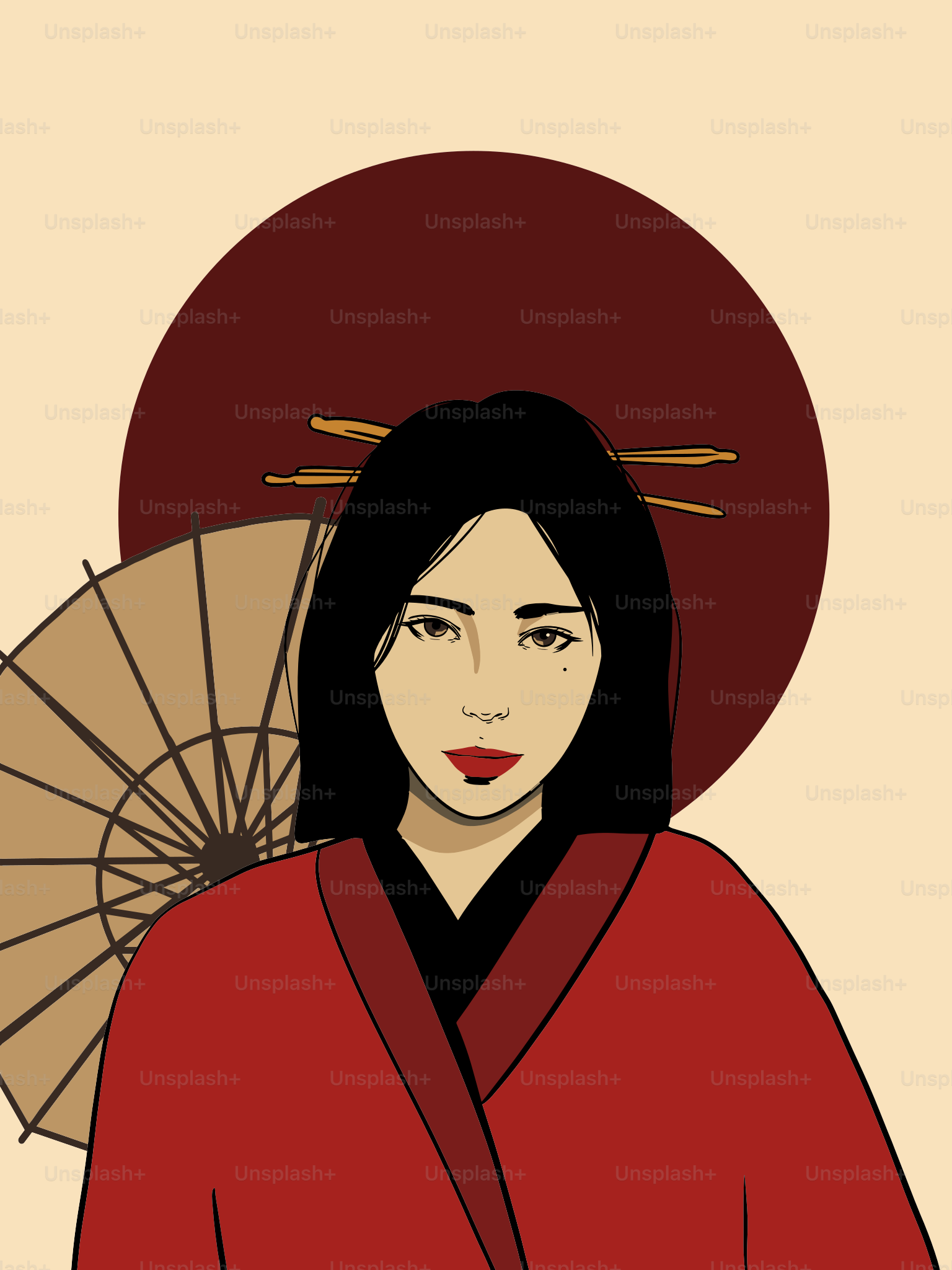Woman in traditional japanese attire with umbrella