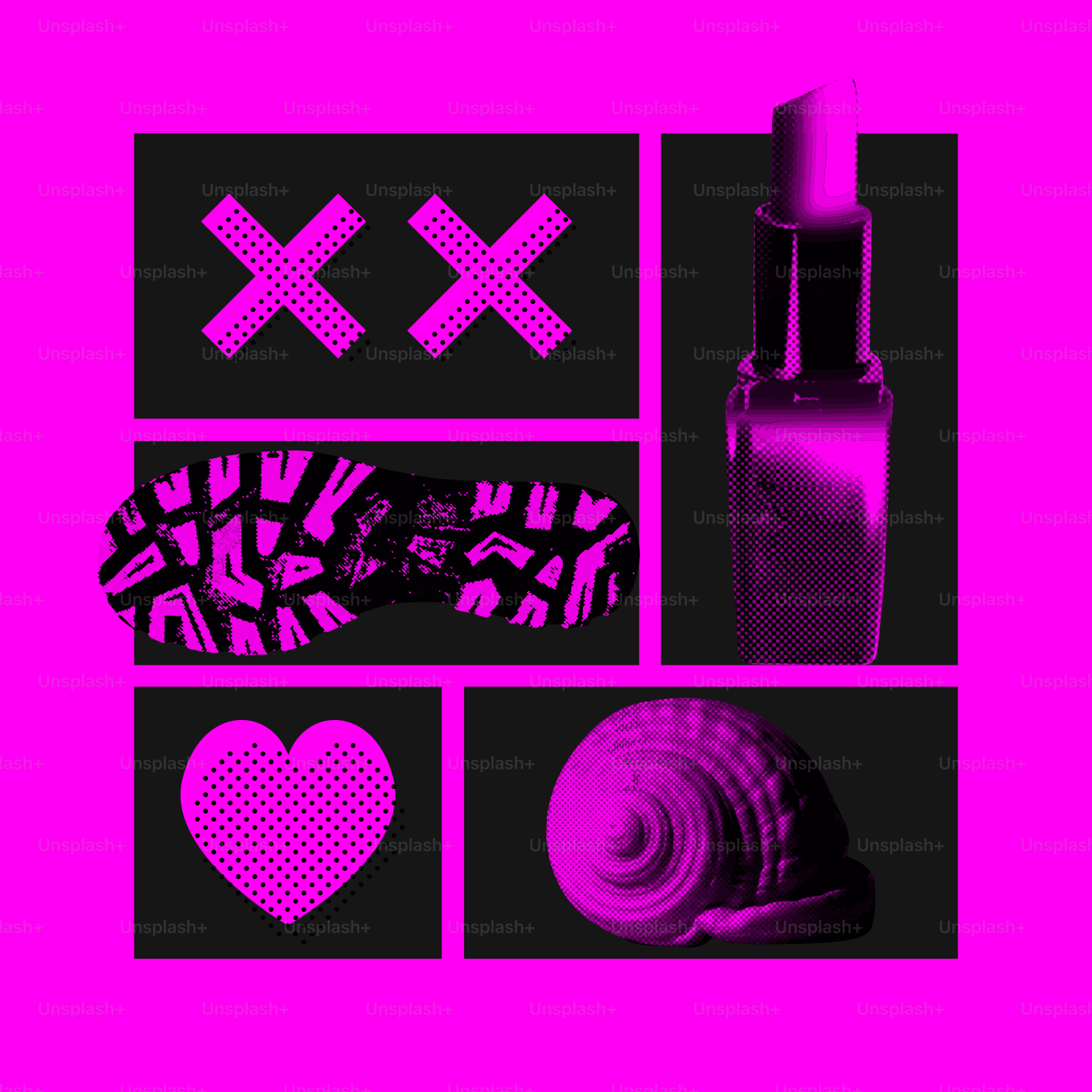 Collage of pink objects on black background vector – Texture Image on ...