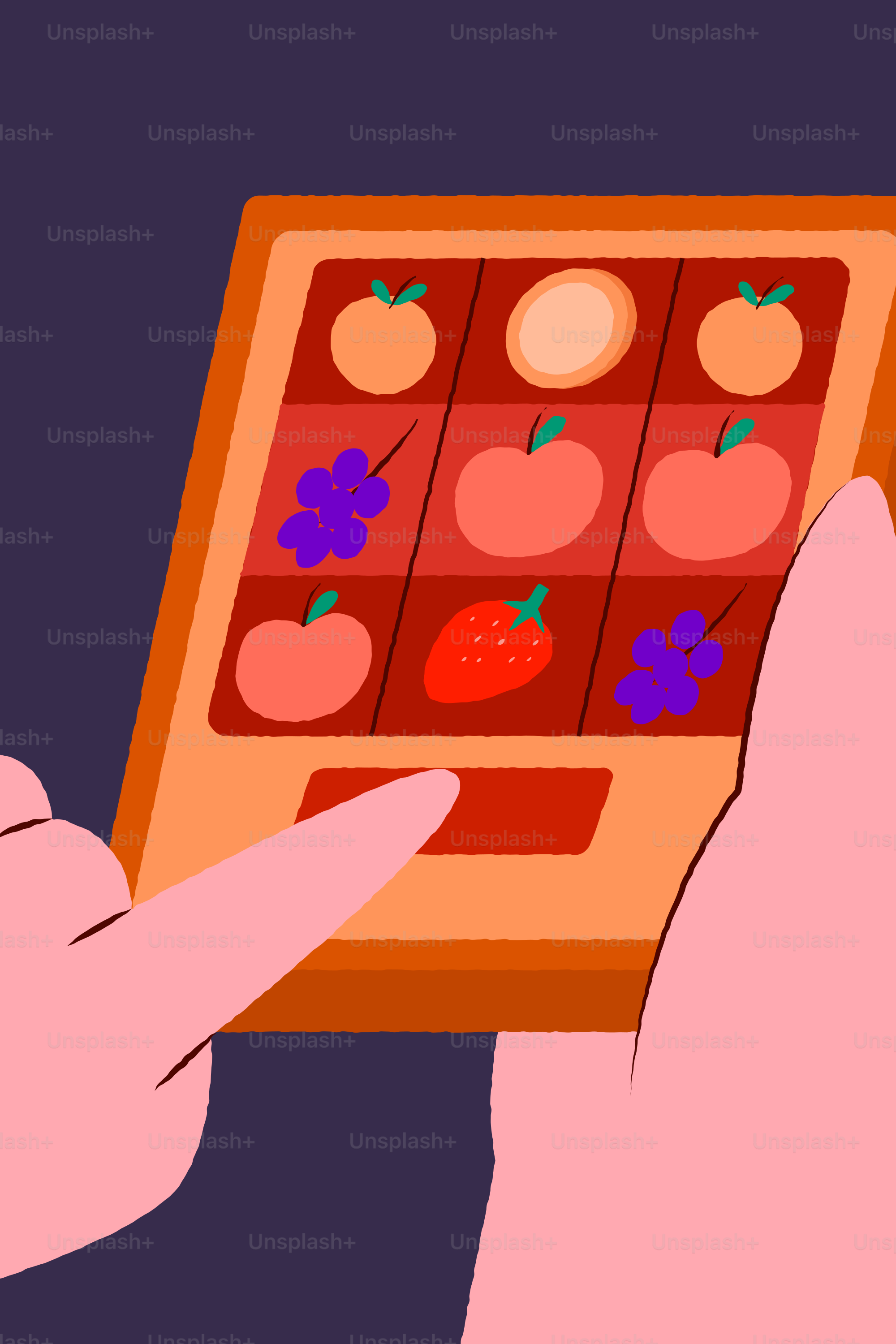 Pressionar o botão manualmente na máquina caça-níqueis de frutas