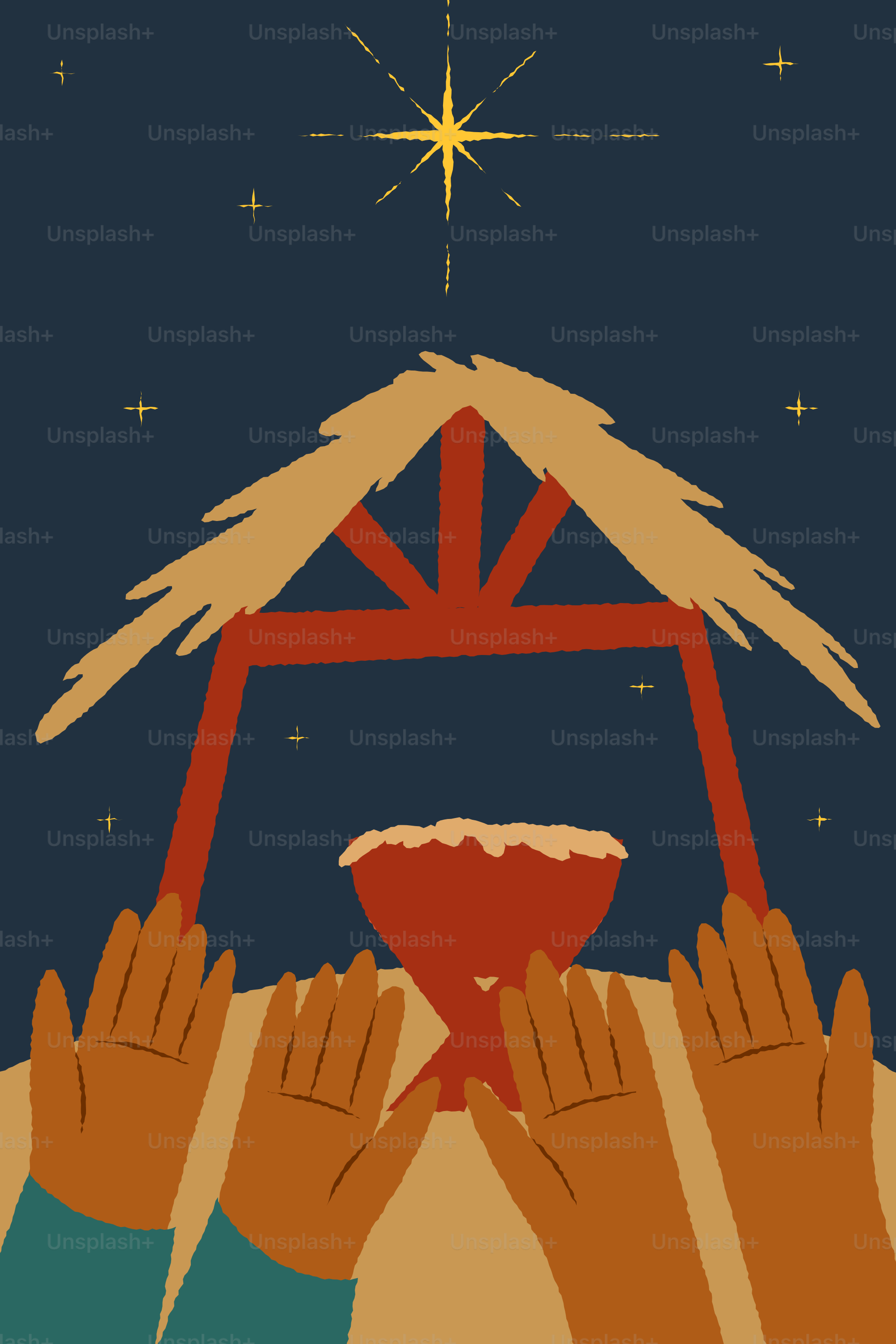 Nativity scene with manger and star