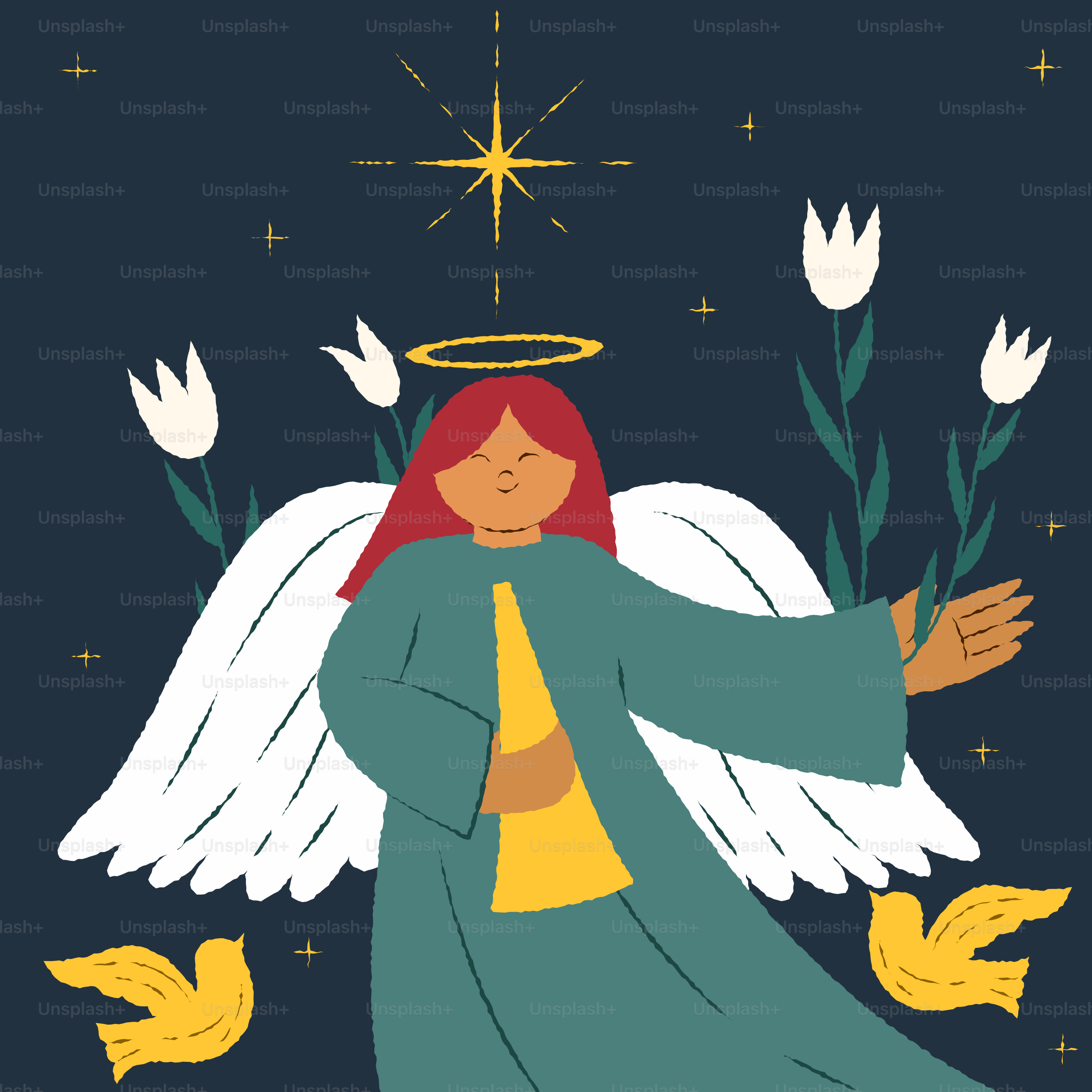 Angel with halo, wings, and star