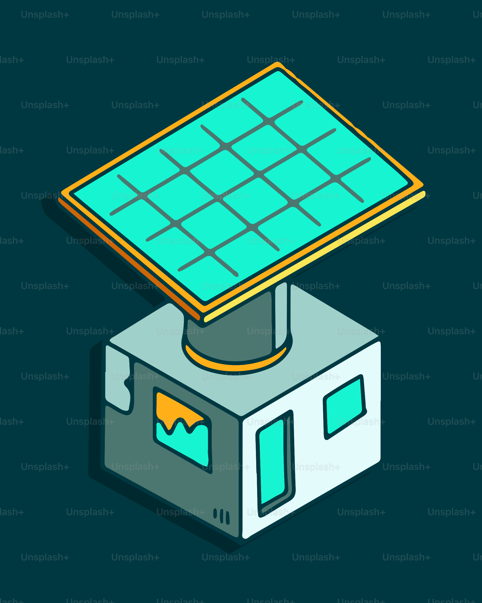 Un panel solar estilizado en un pequeño edificio