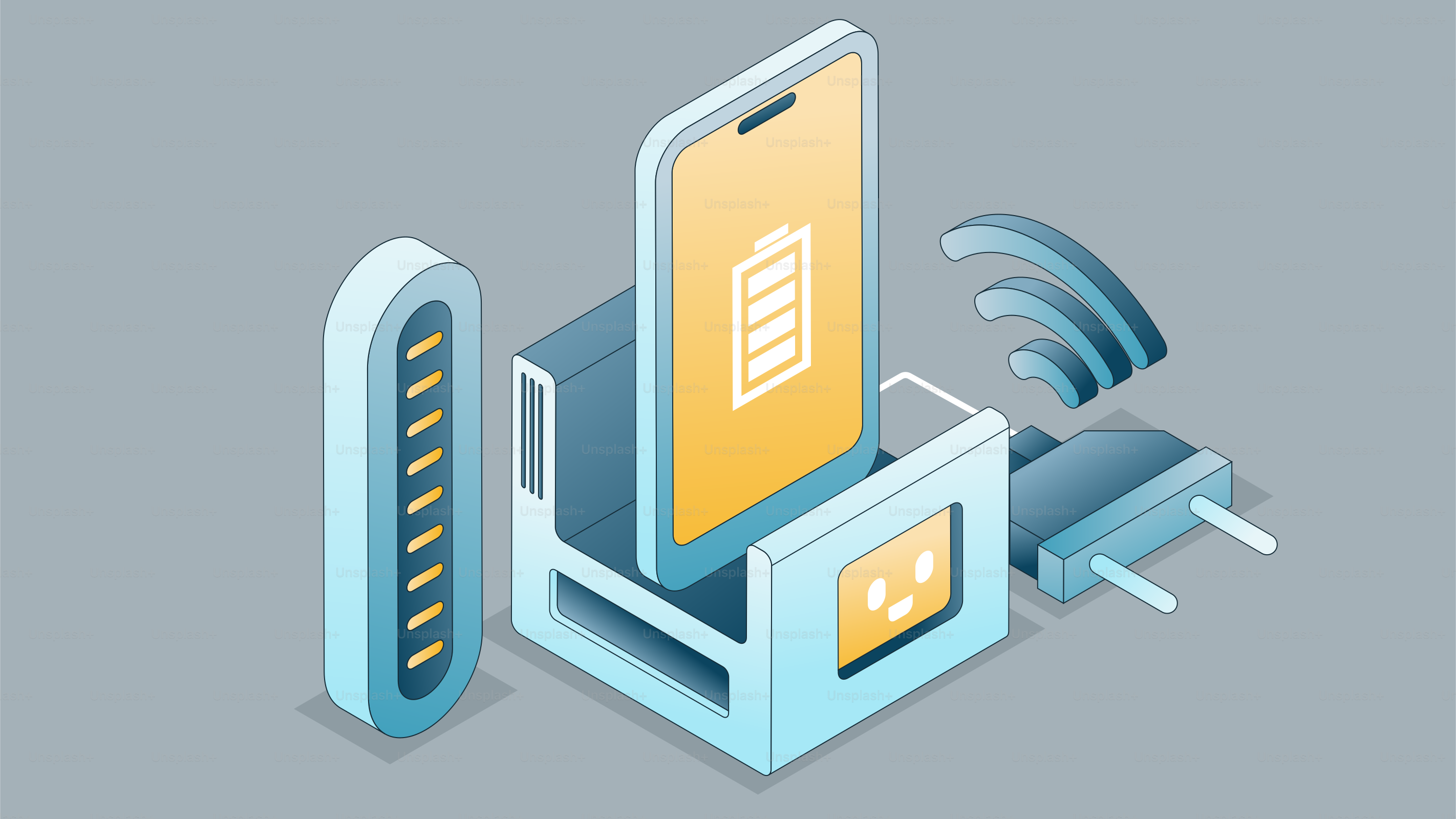Smartphone-Laden an einer kabellosen Dockingstation mit Batteriesymbol.