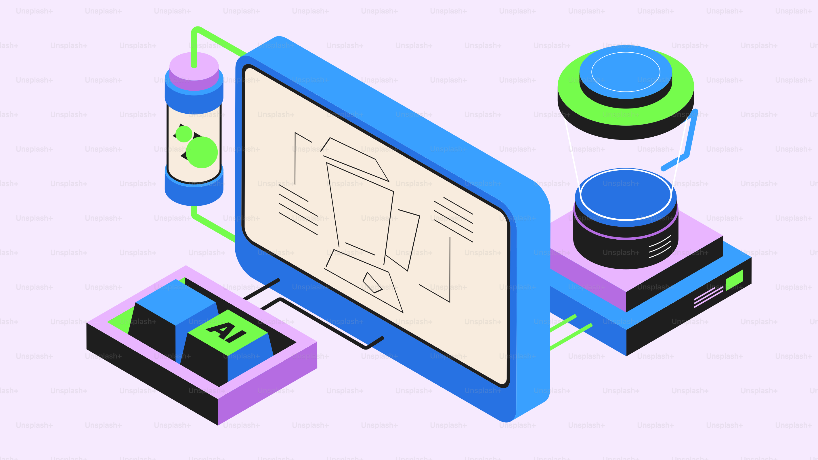 Abstract digital art of technology and ai