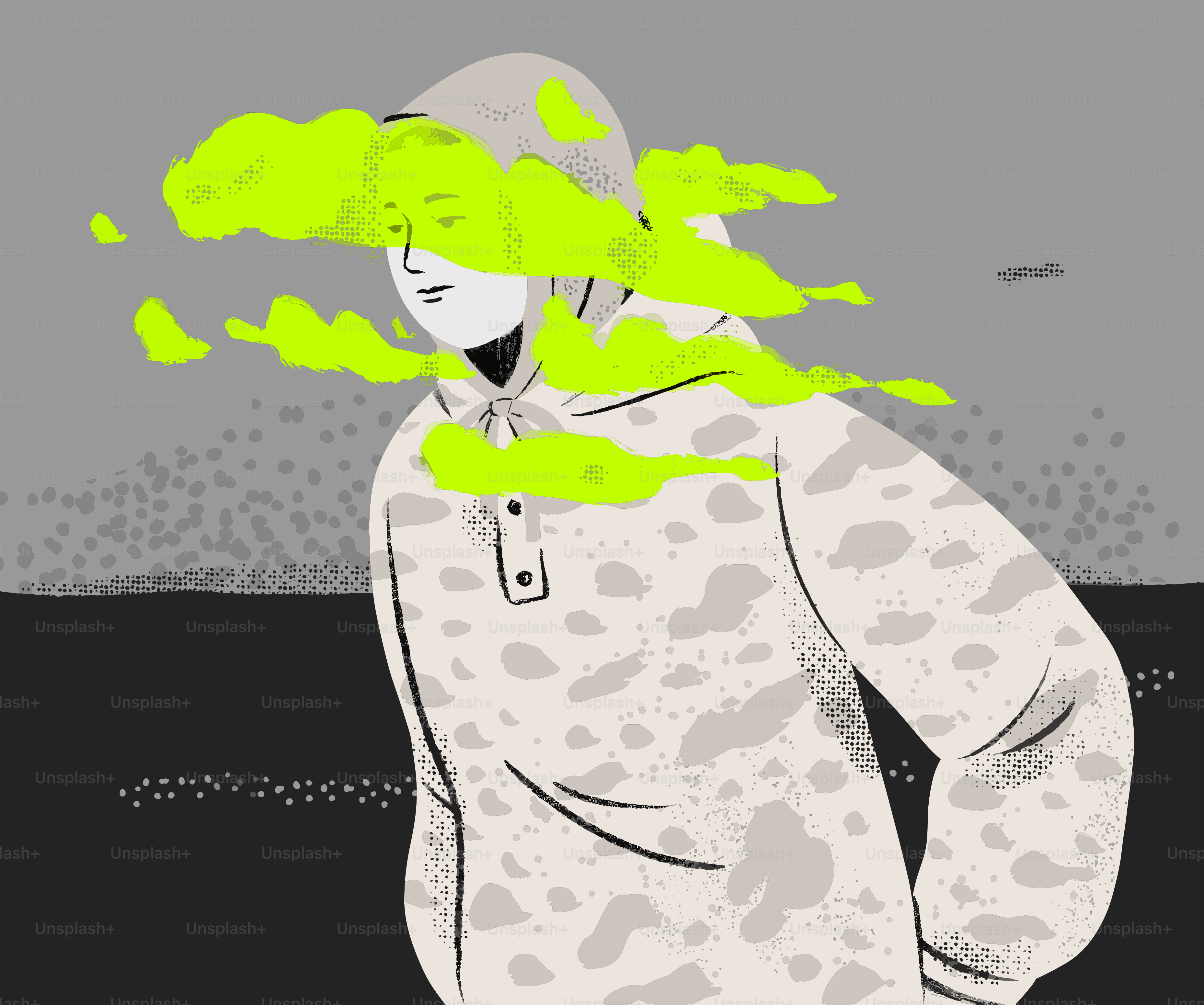 Person in hooded sweatshirt with neon green clouds