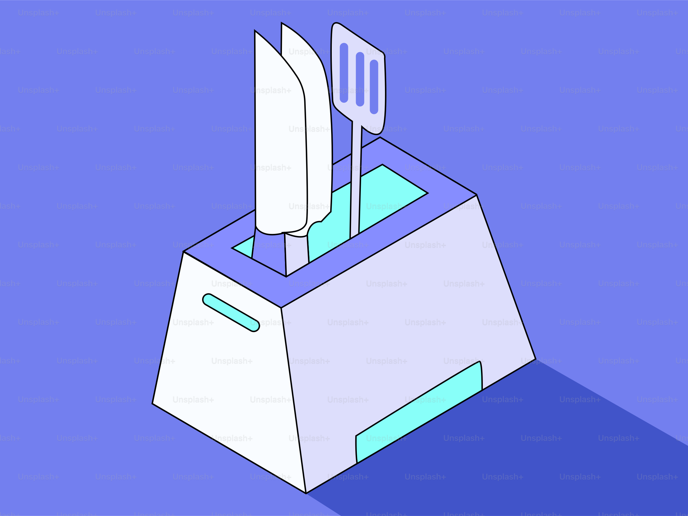 Knives and spatula in a toaster