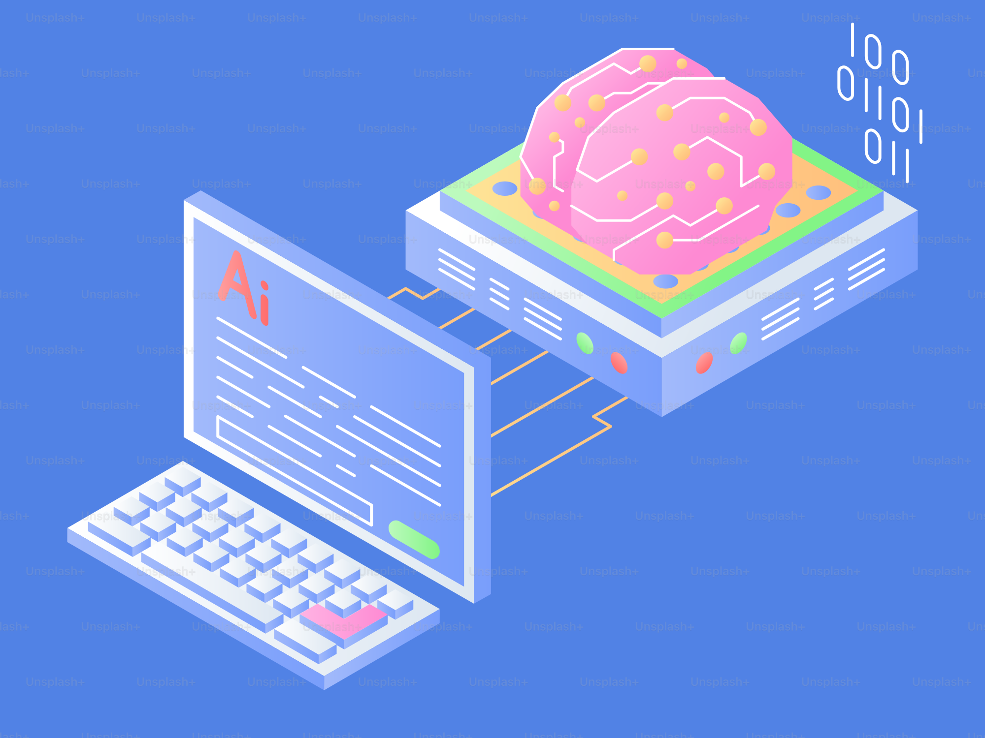 Artificial intelligence concept with computer and brain vector ...