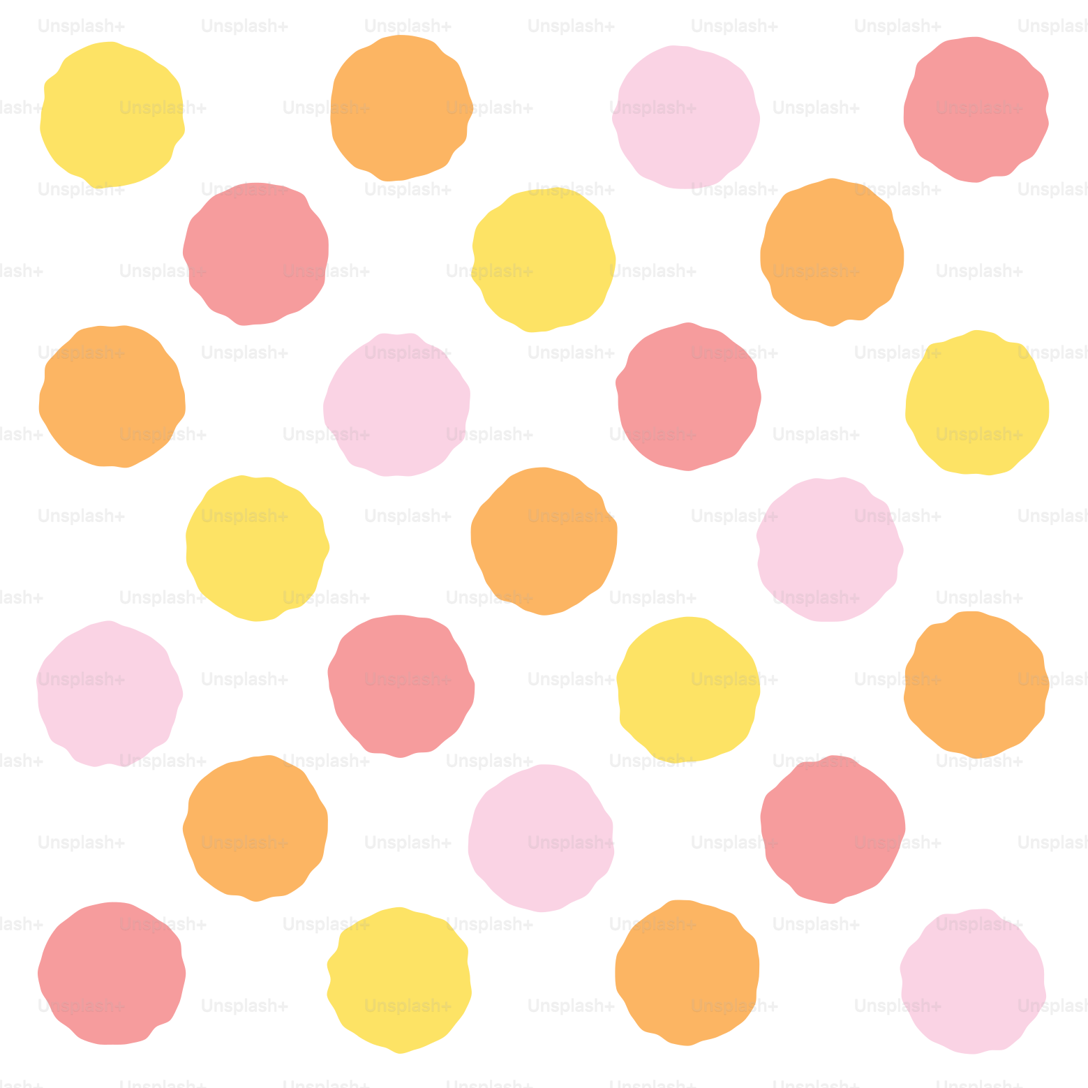 A pattern of colorful polka dots on a white background.