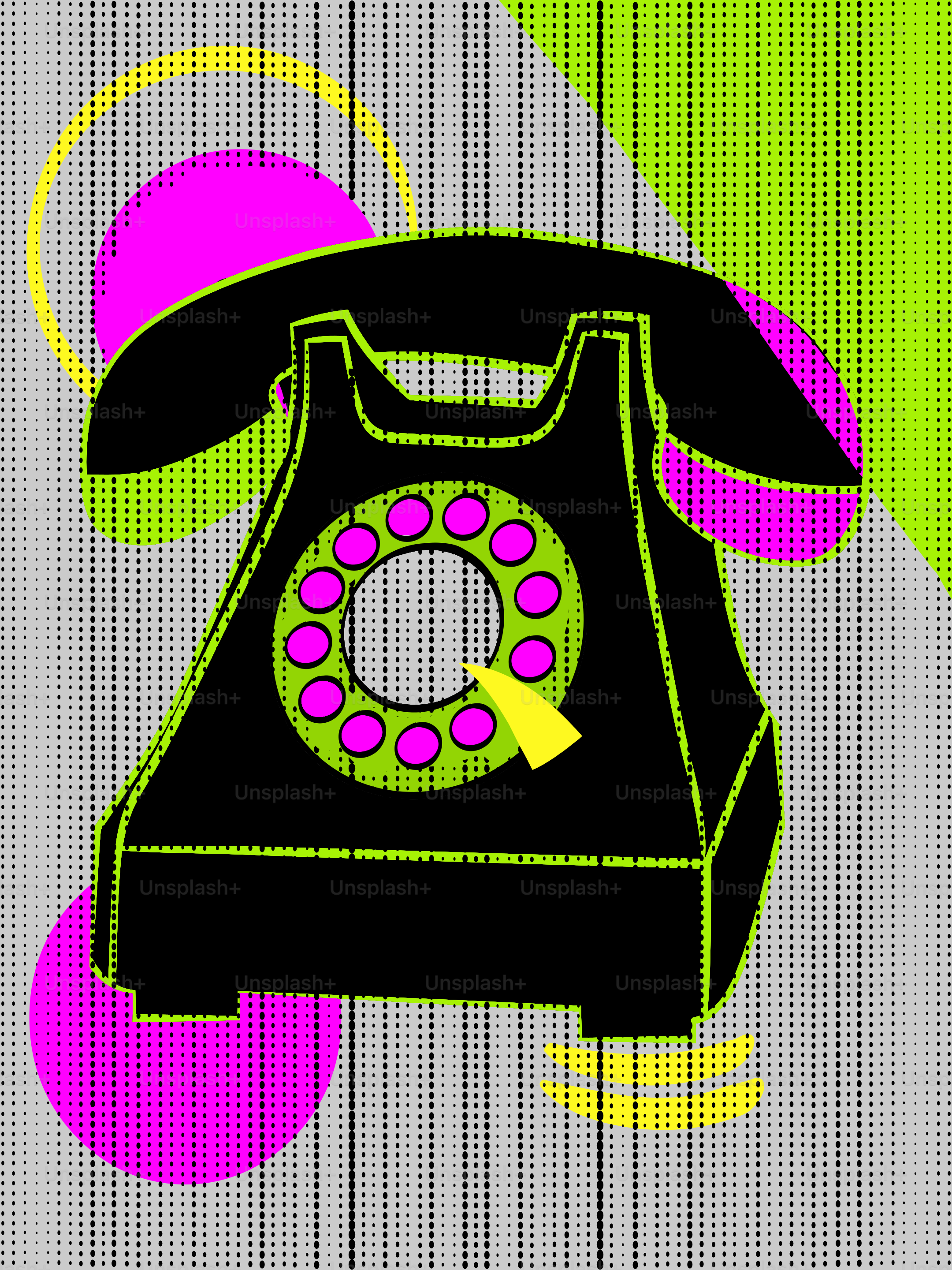 Retro rotary phone with colorful abstract shapes