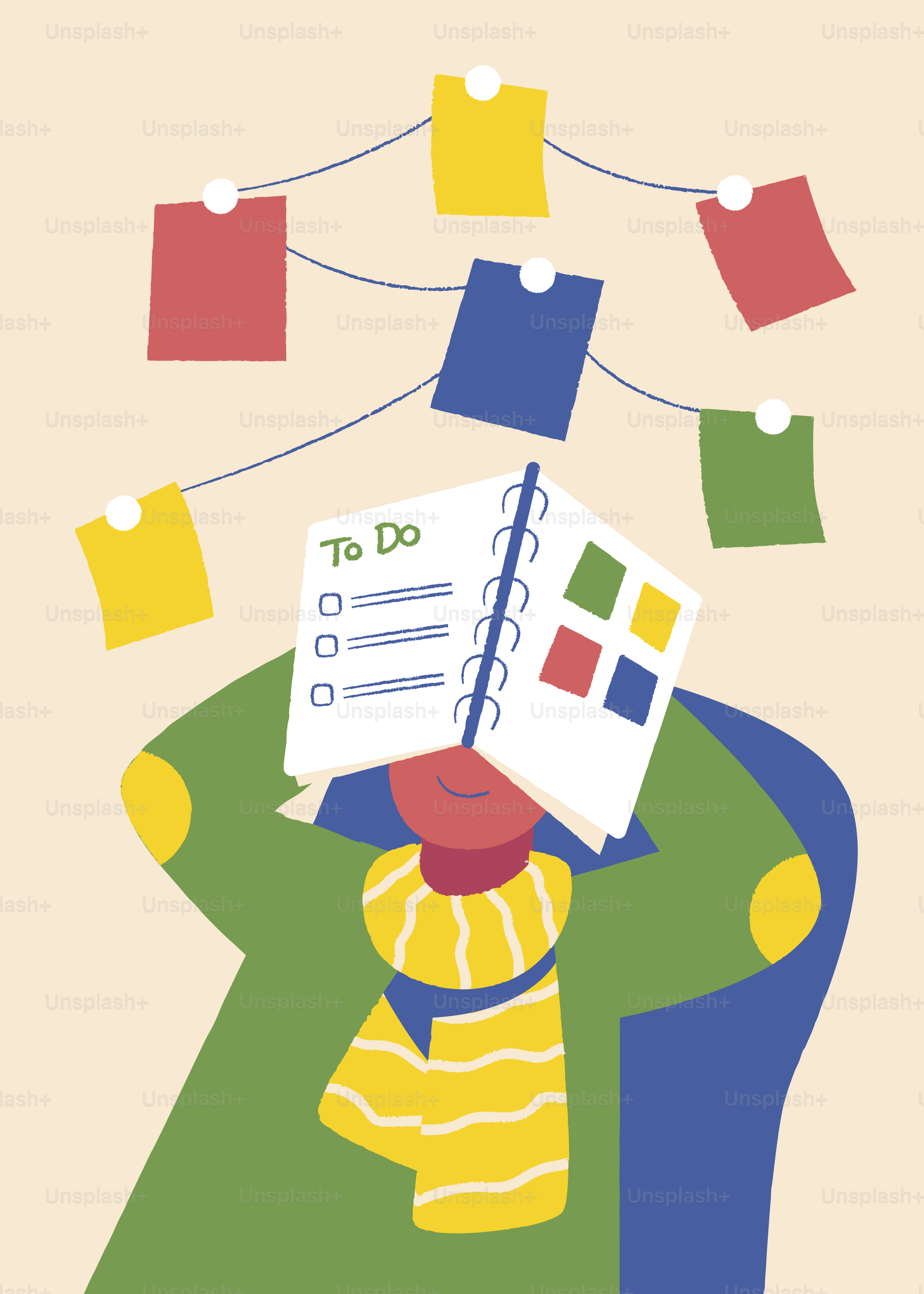 Pessoa com lista de tarefas e post-its coloridos