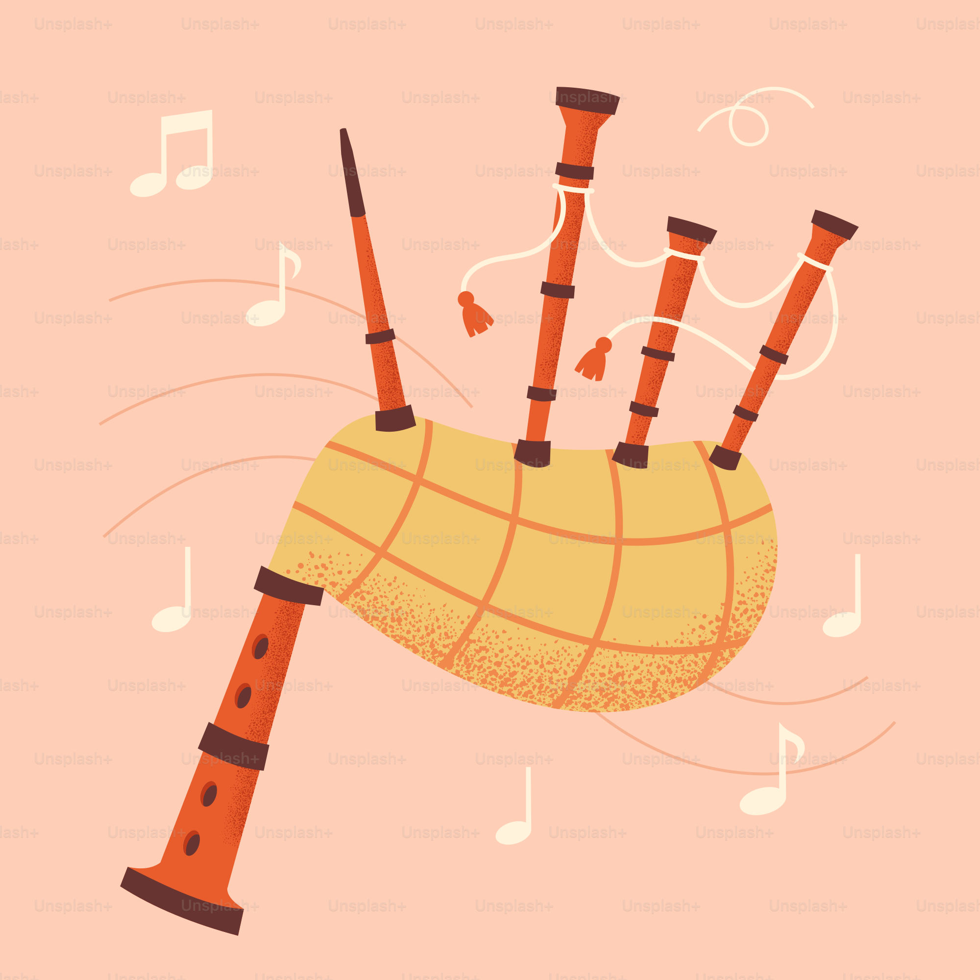 Cornemuses avec des notes de musique sur fond rose