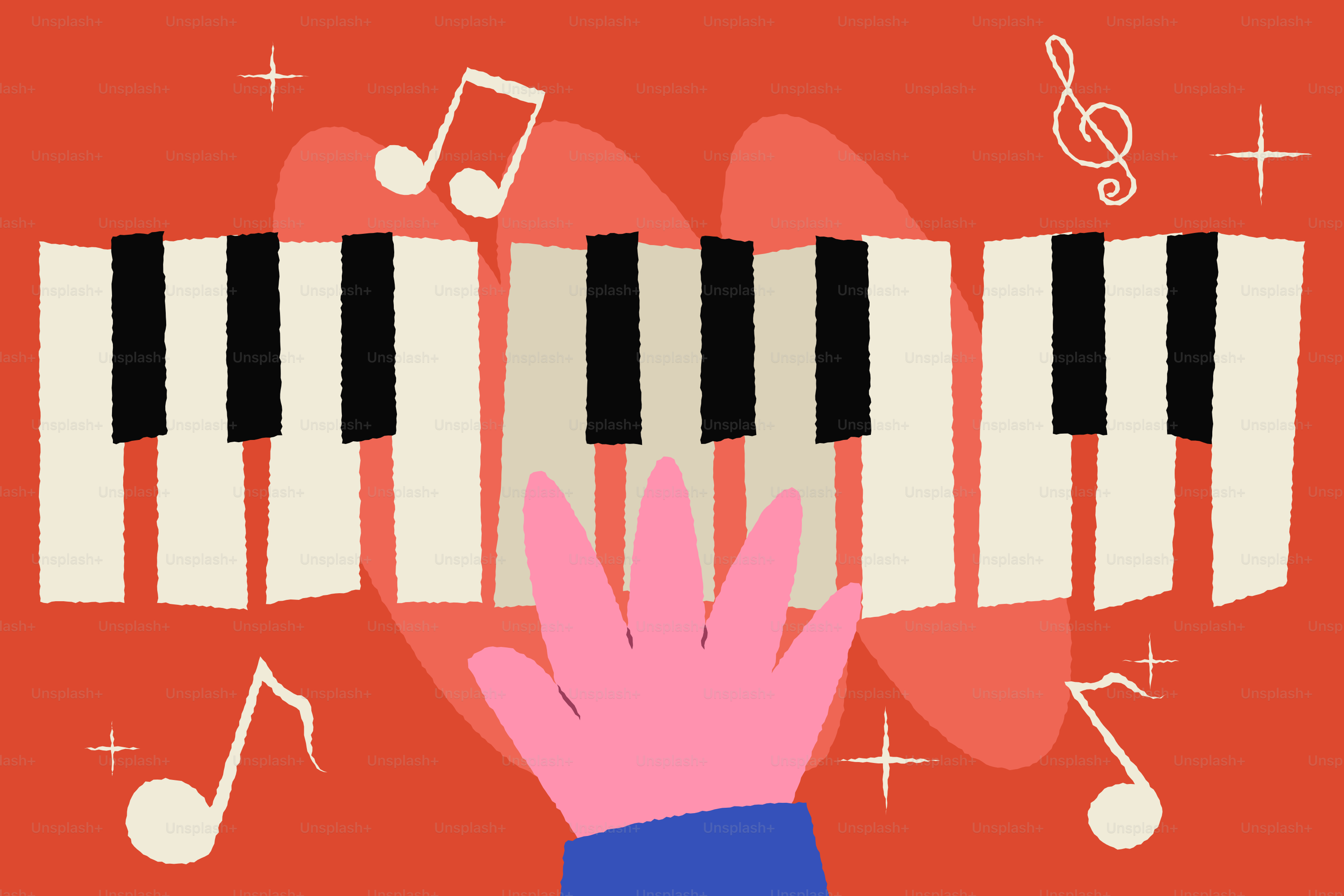 Eine Hand, die Klavier mit Noten spielt.