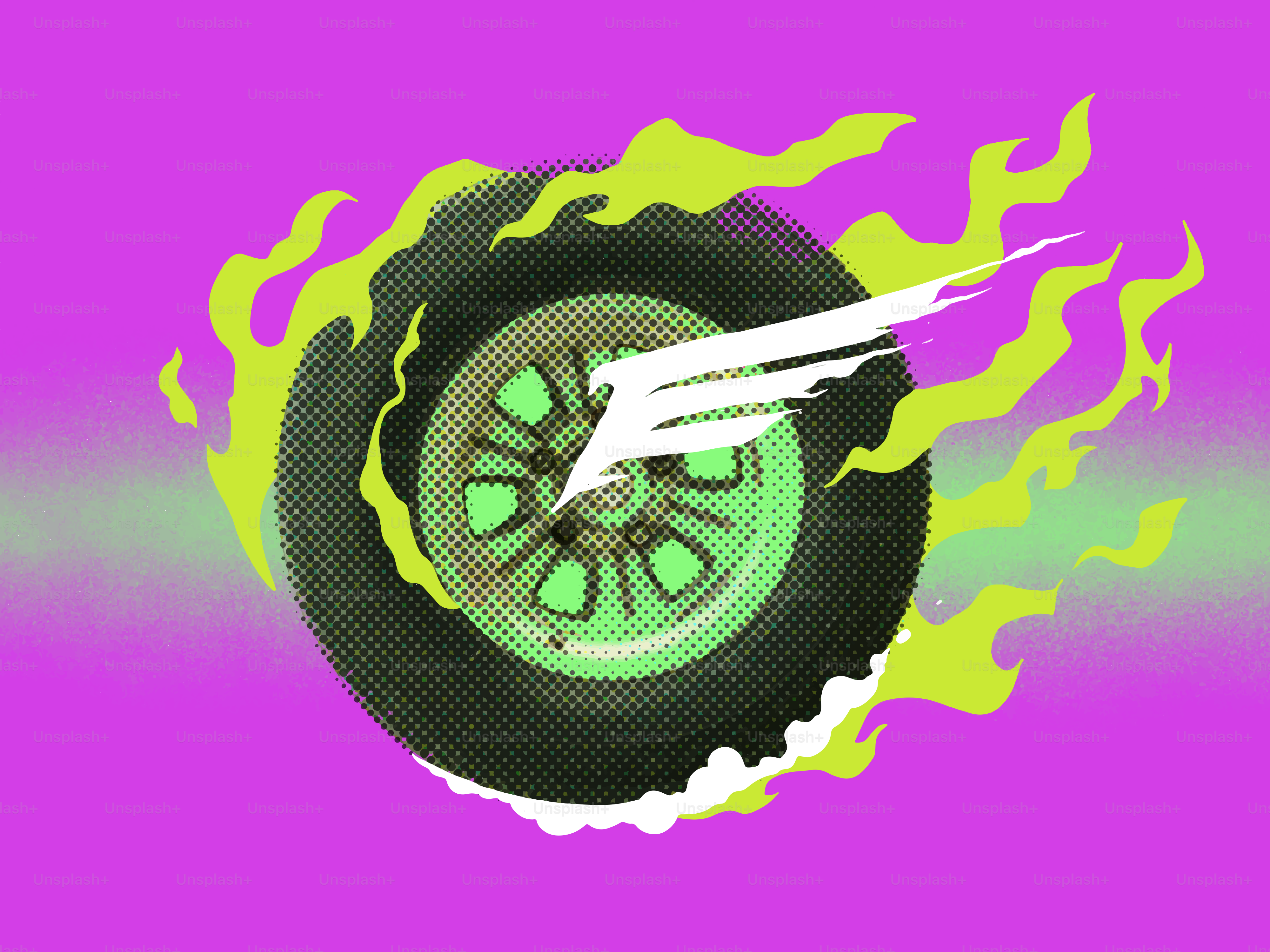 Un pneu de voiture englouti par des flammes vertes