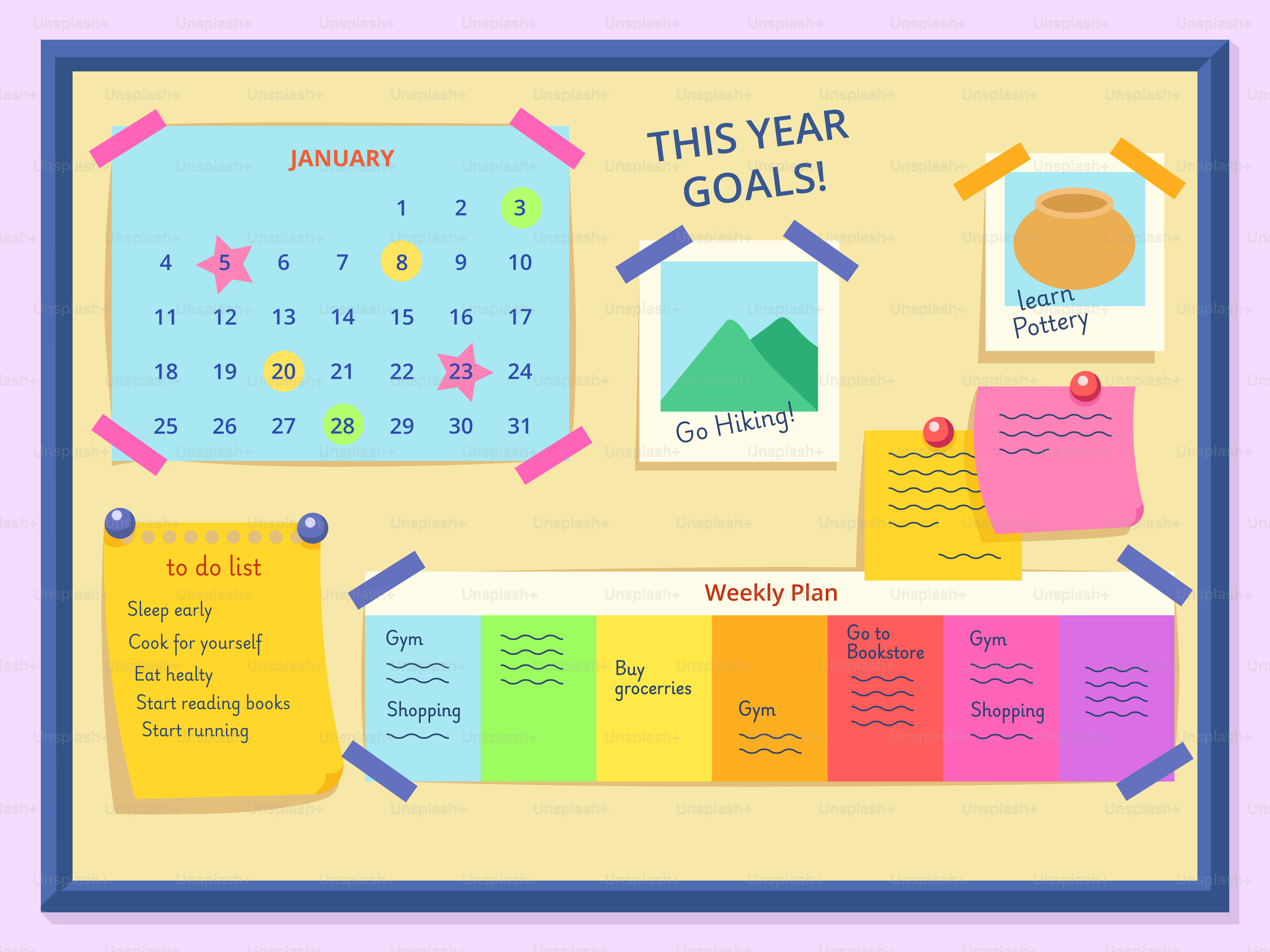 Una bacheca con un calendario e una lista di cose da fare.
