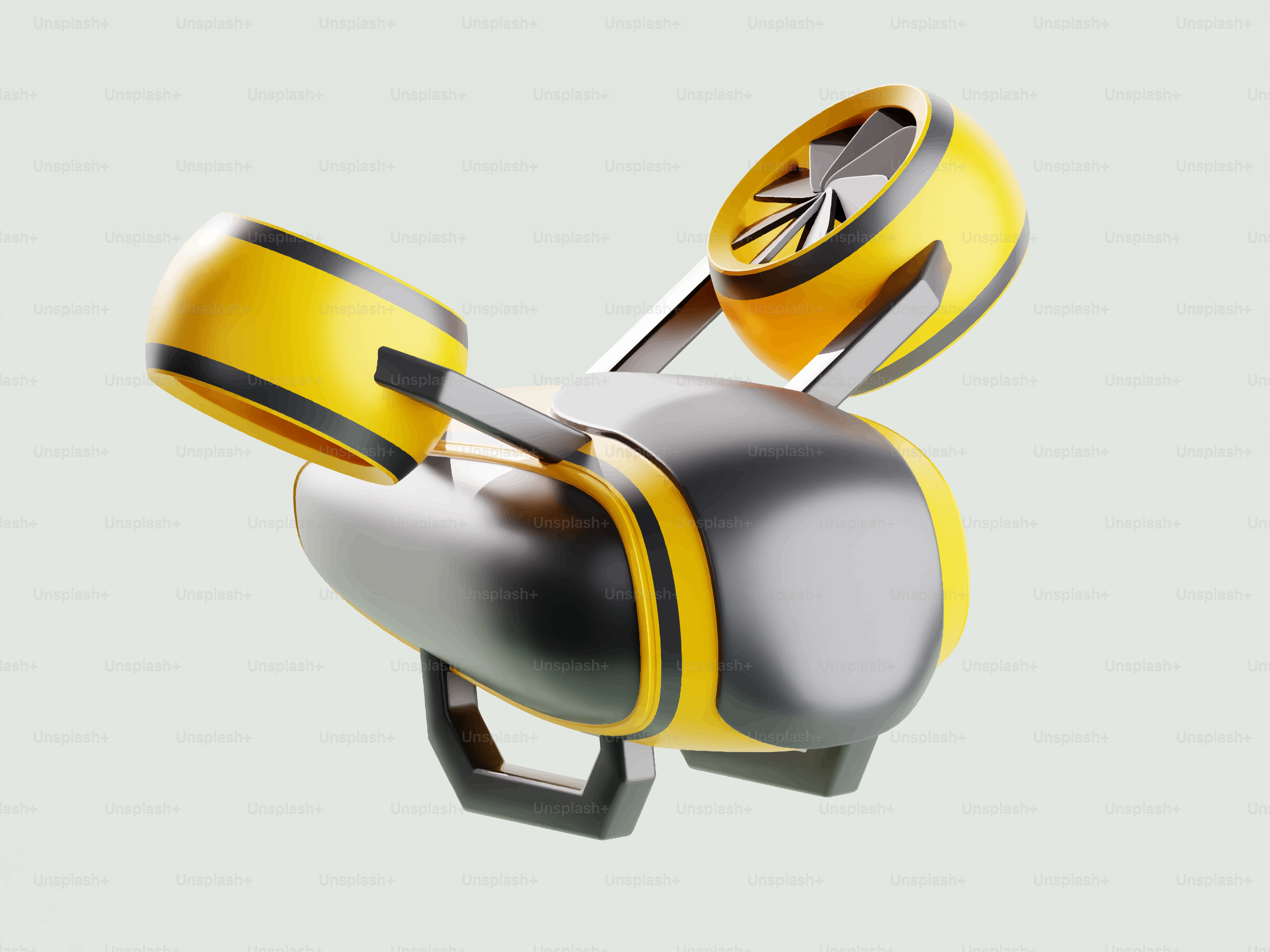 A futuristic drone with yellow and black accents