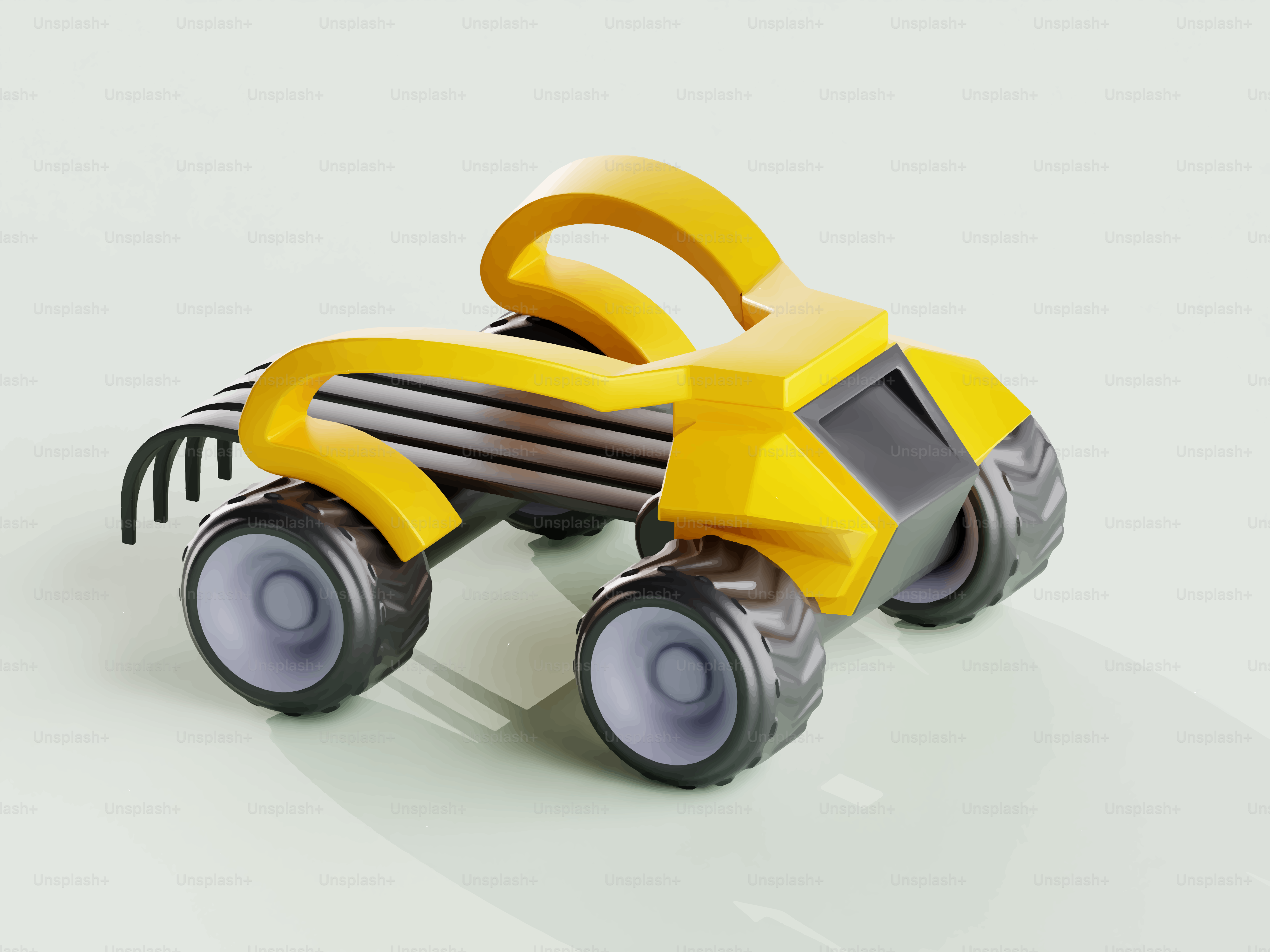 A yellow cartoon-style atv with large wheels.