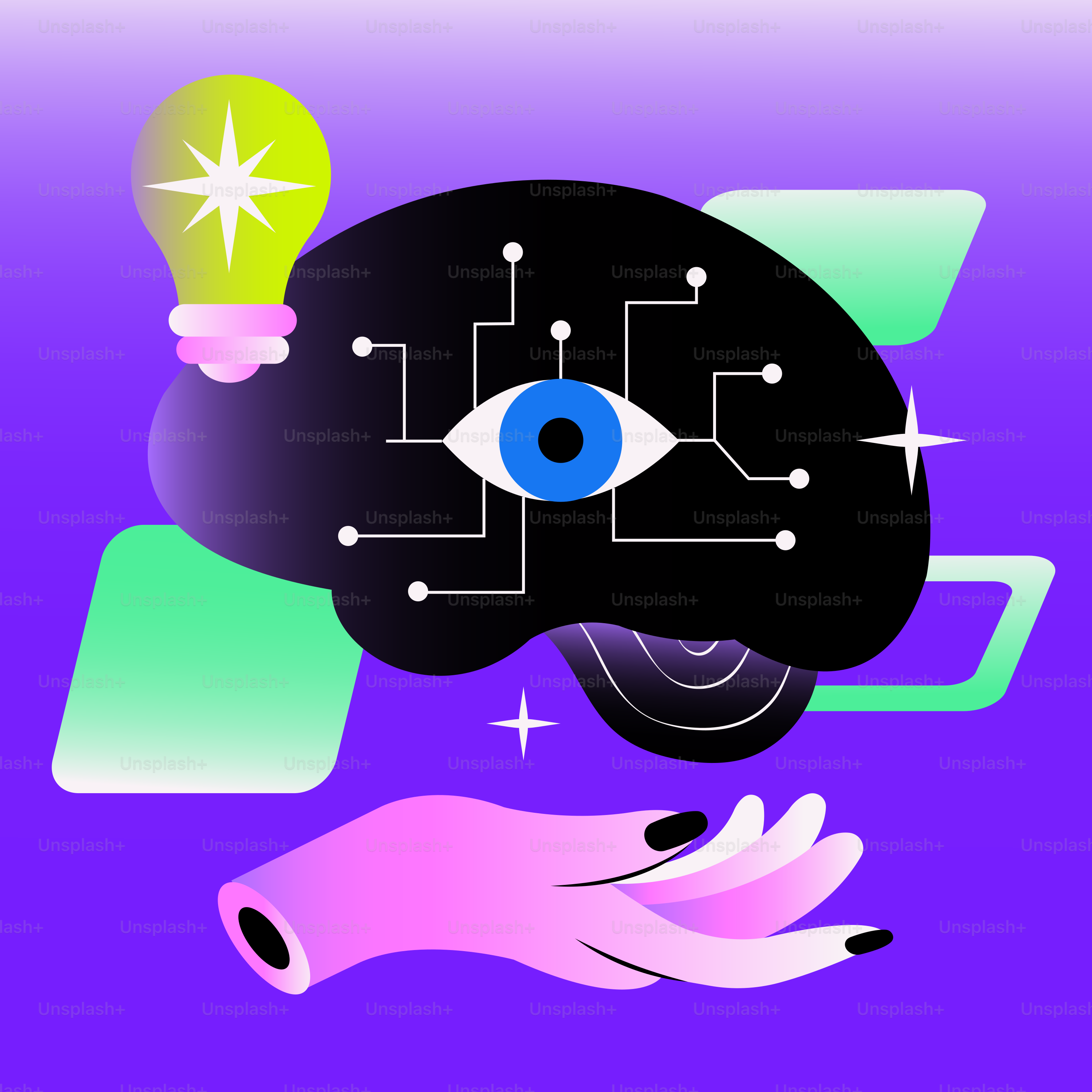 Abstract brain with eye and lightbulb