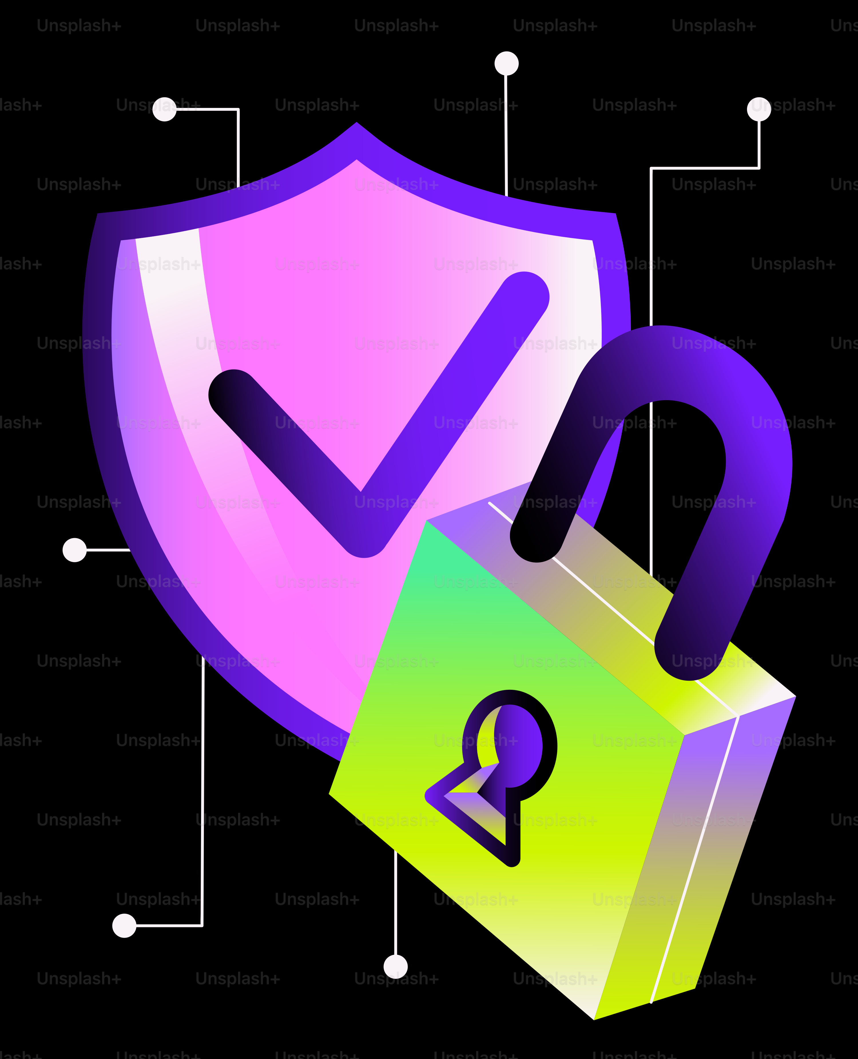 Shield and unlocked padlock with checkmark