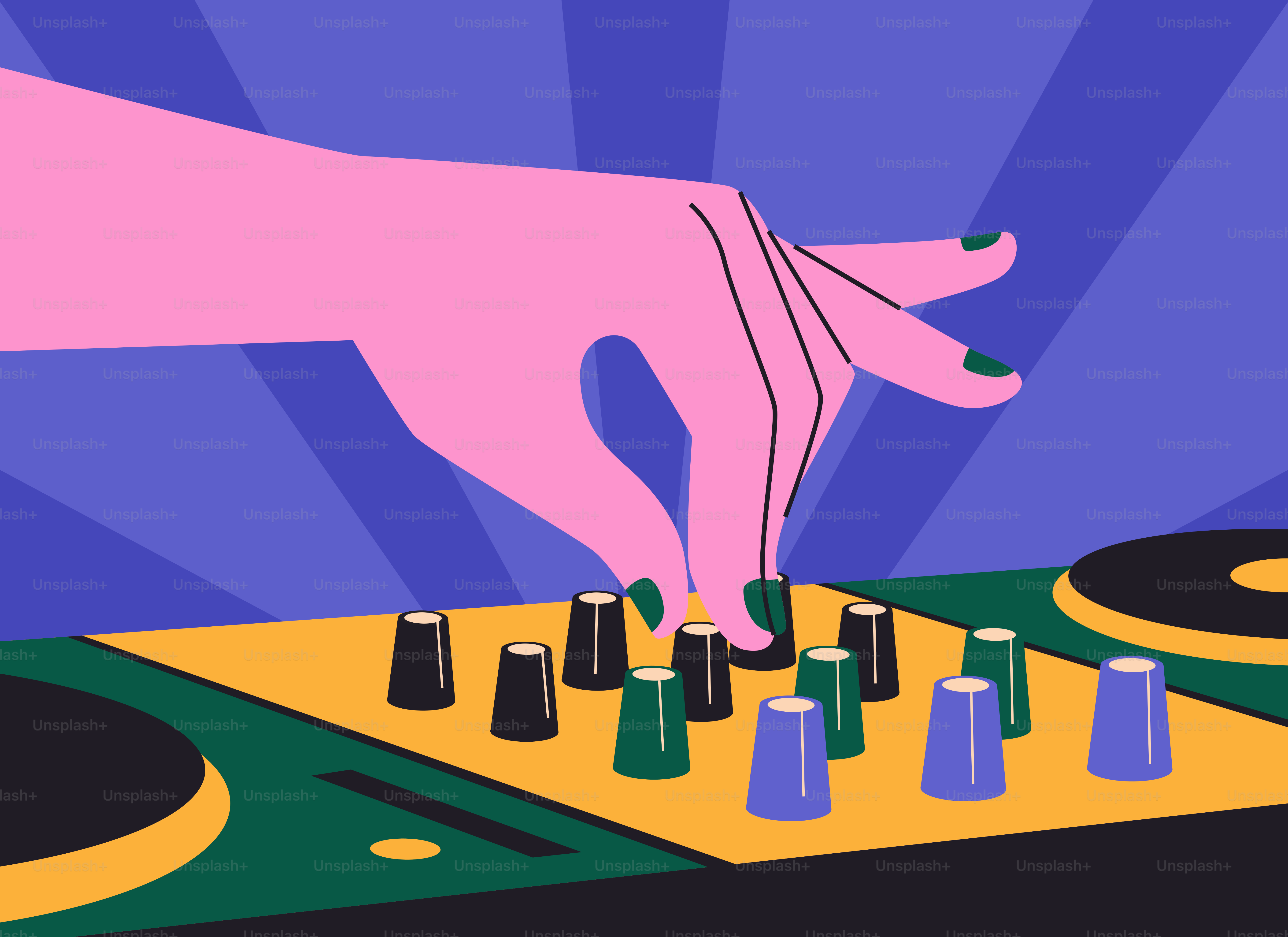 Hand adjusting knobs on a dj turntable