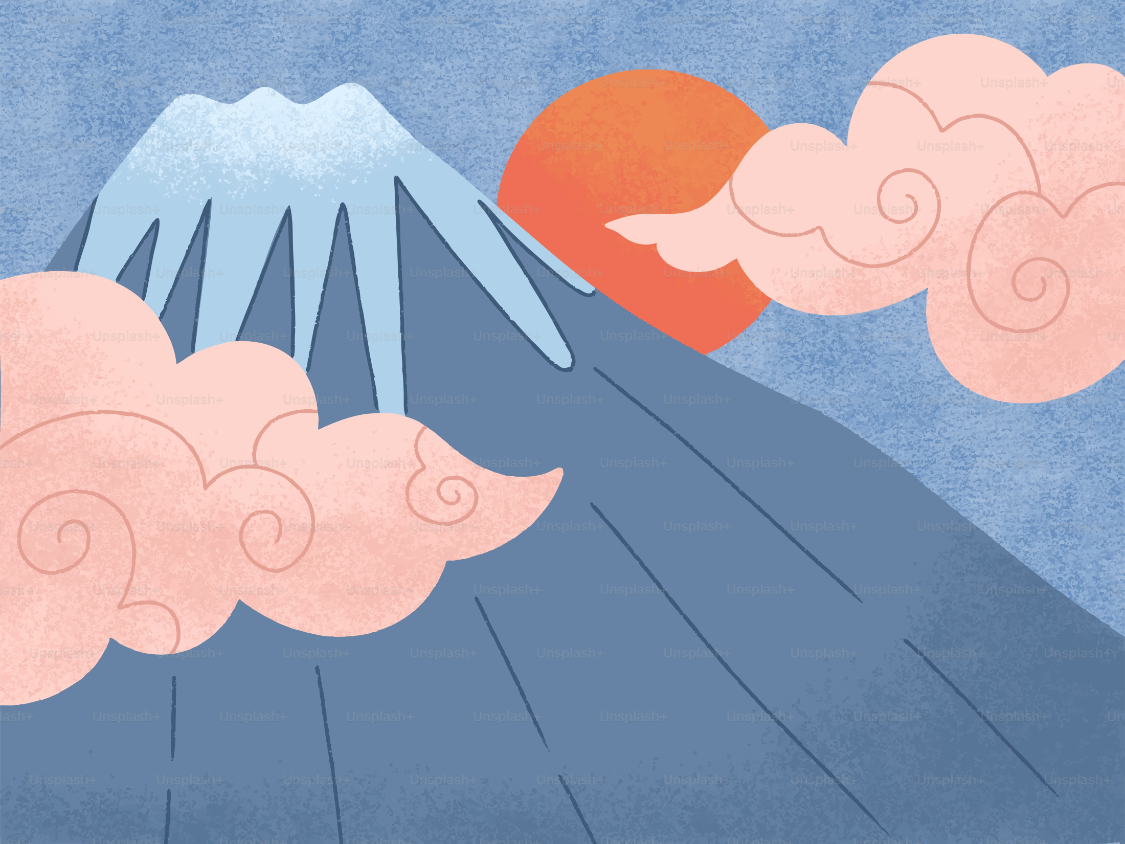 Mount fuji with sun and clouds