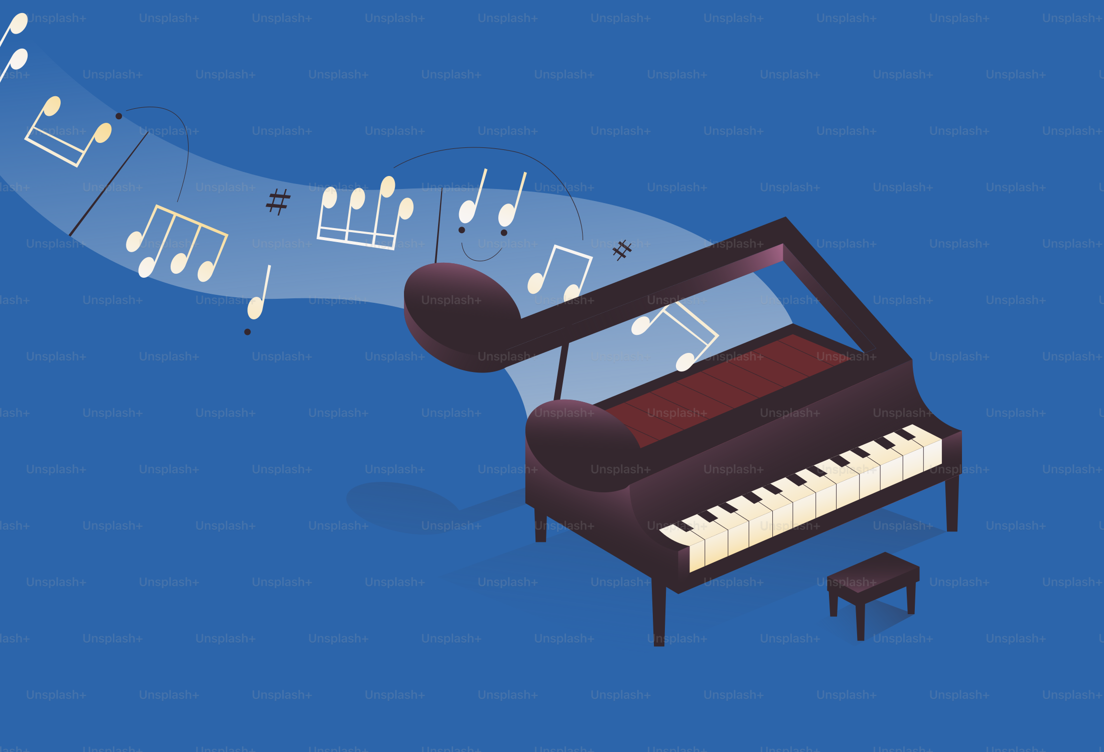 Flügel mit herausfließenden Noten