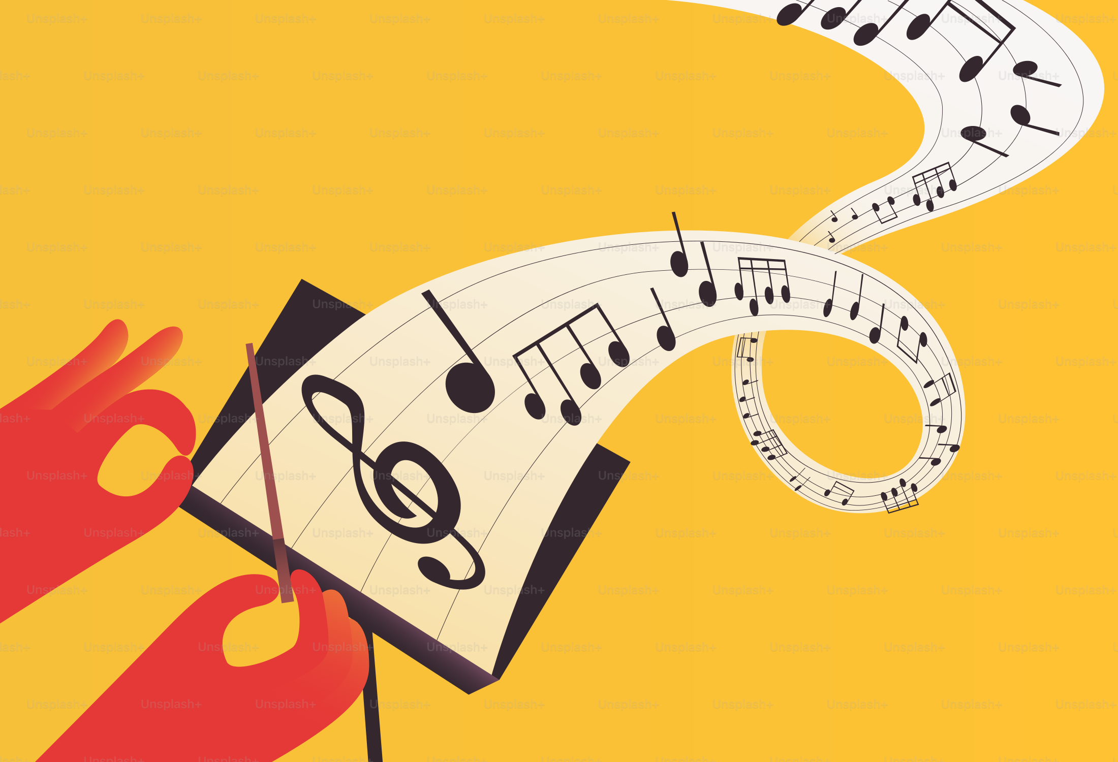 Musical notes flowing from a music stand