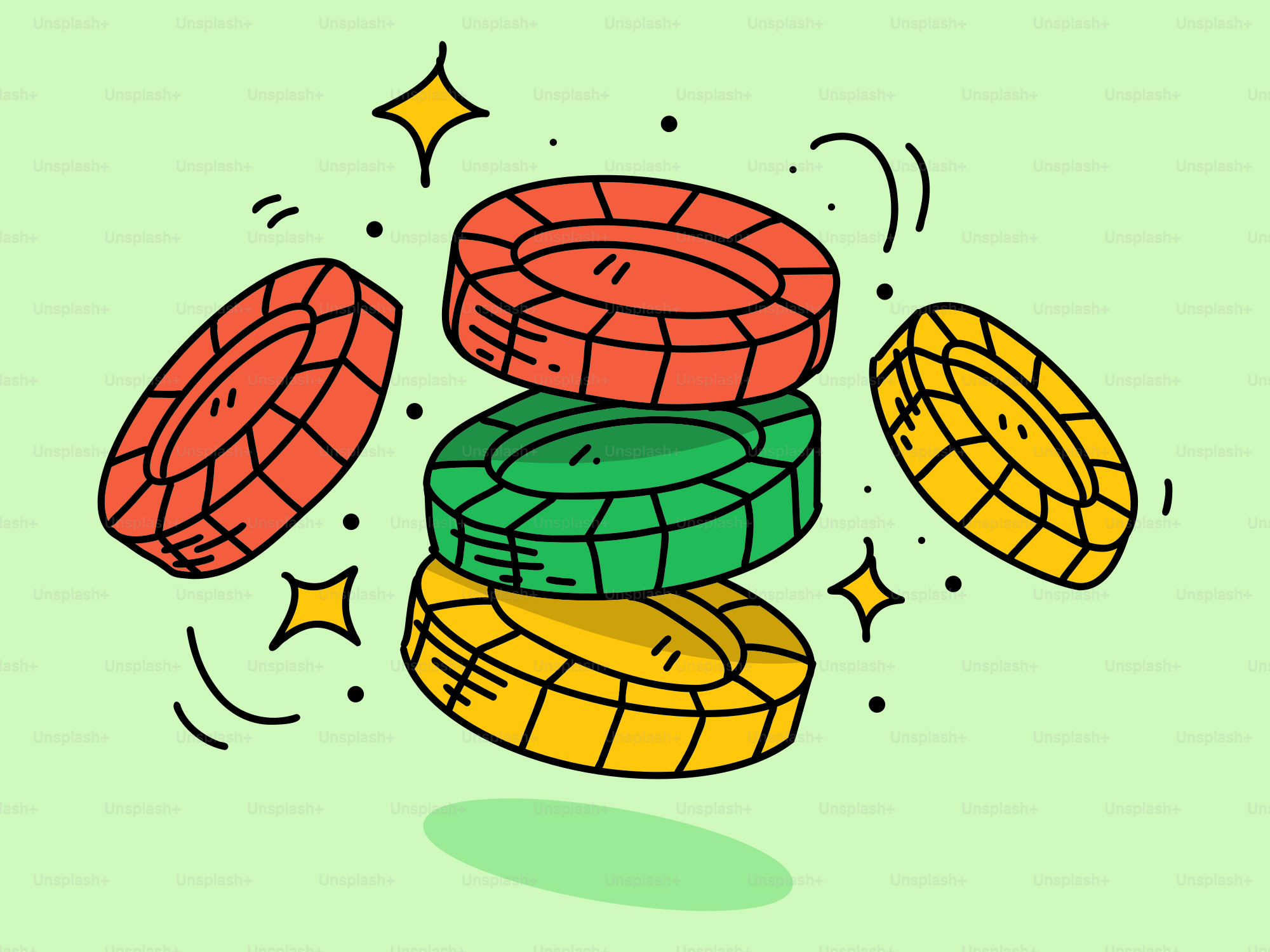 Fiches colorate da casinò impilate e fluttuanti