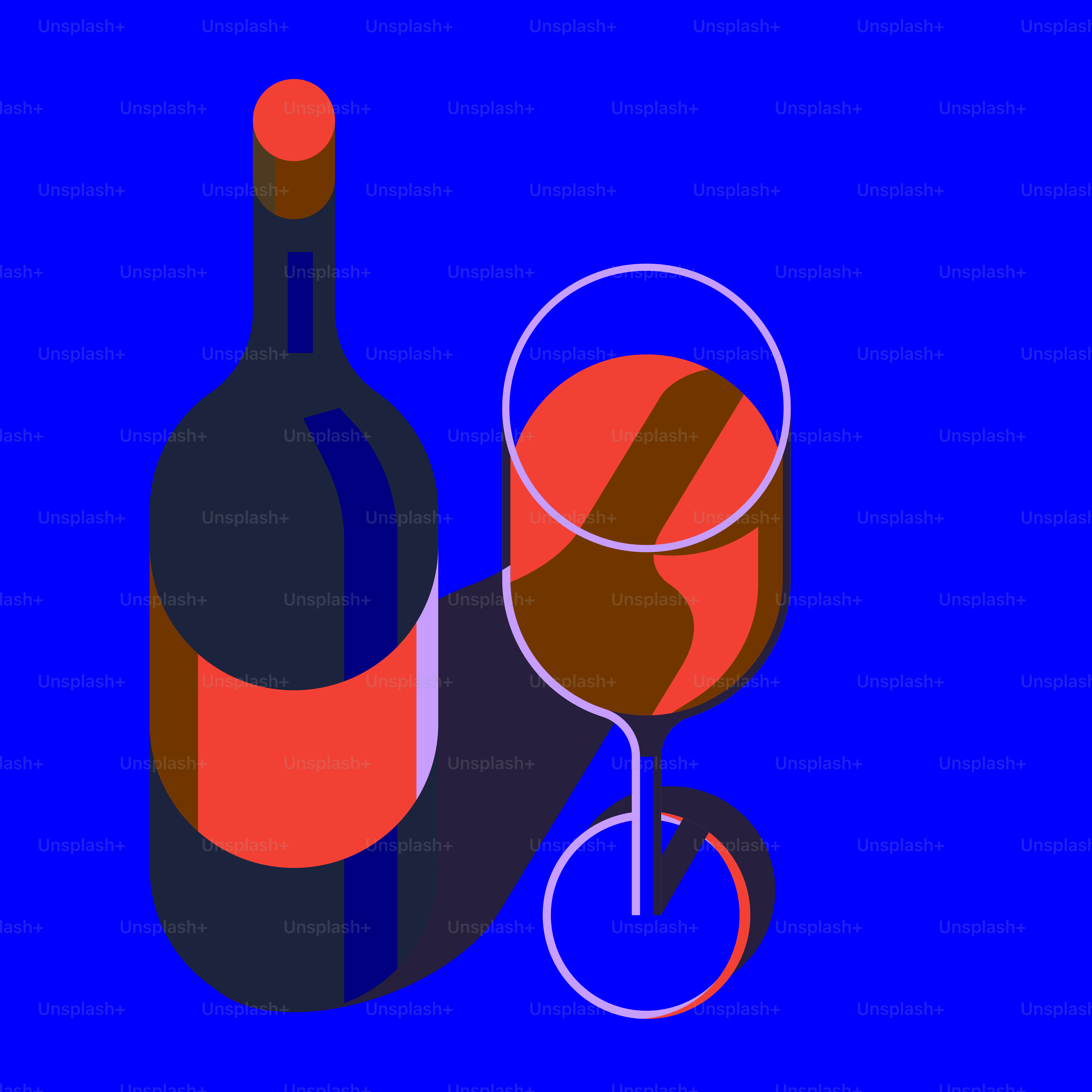 Une bouteille et un verre de vin rouge.