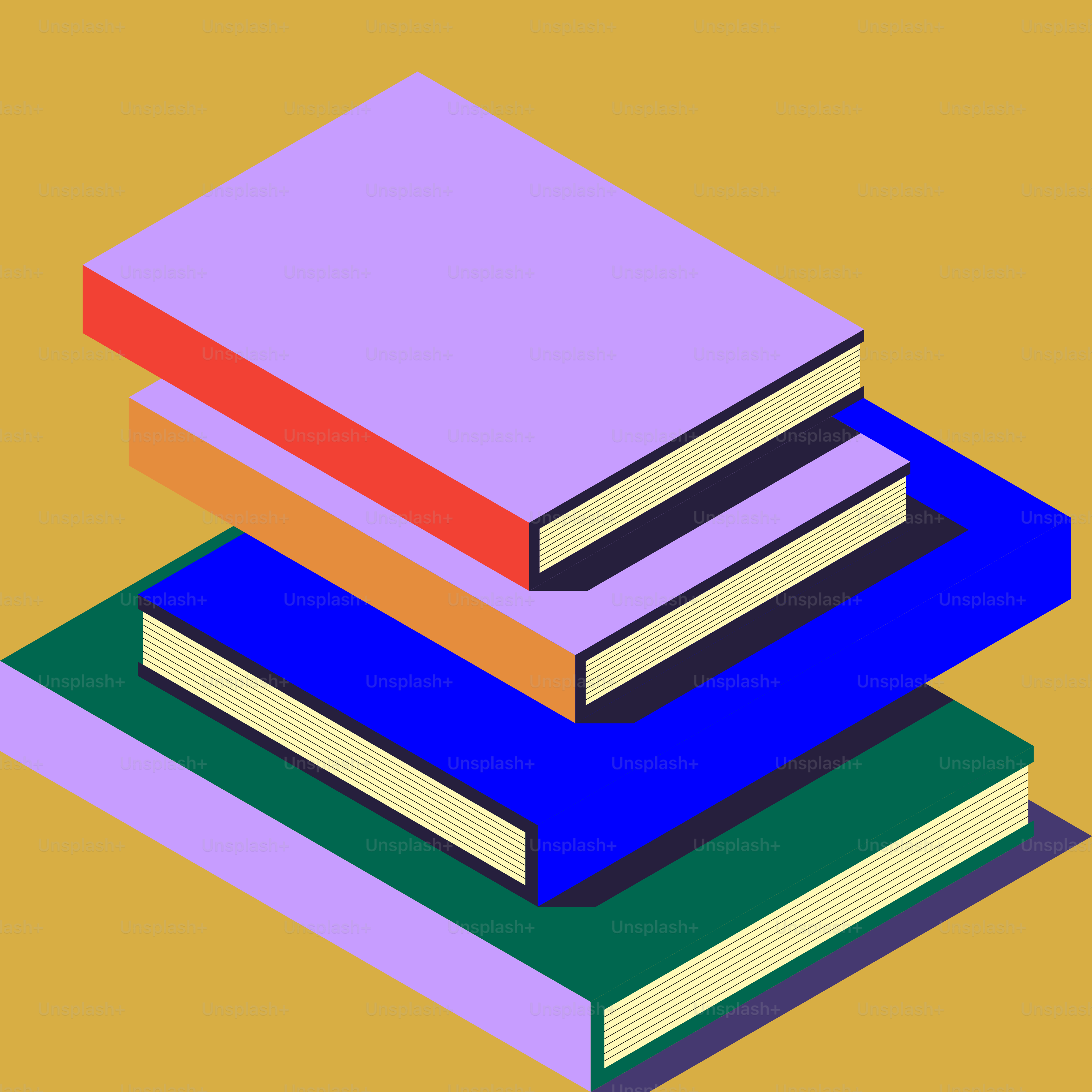 Pile de livres colorés sur fond jaune.