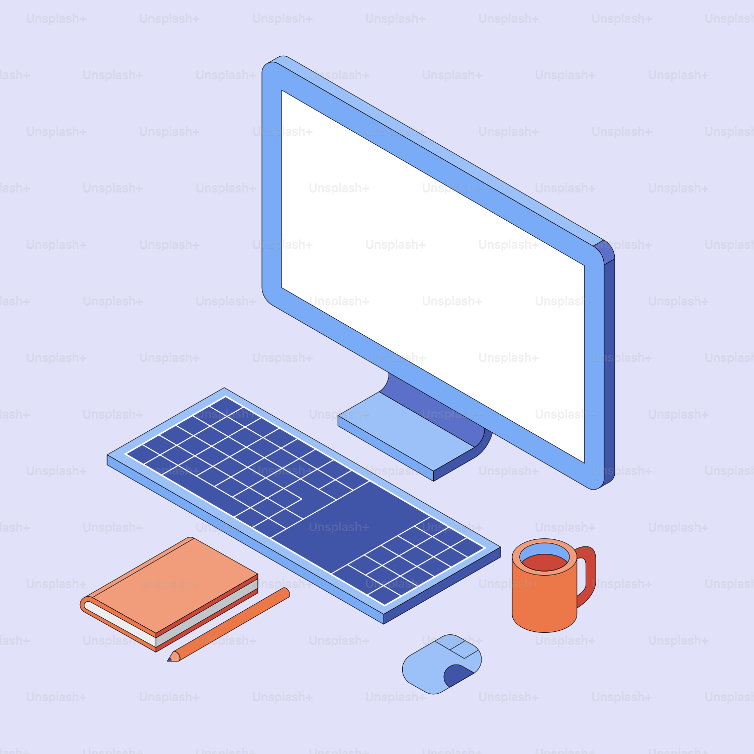 Computer setup with monitor, keyboard, mouse, book, and coffee.