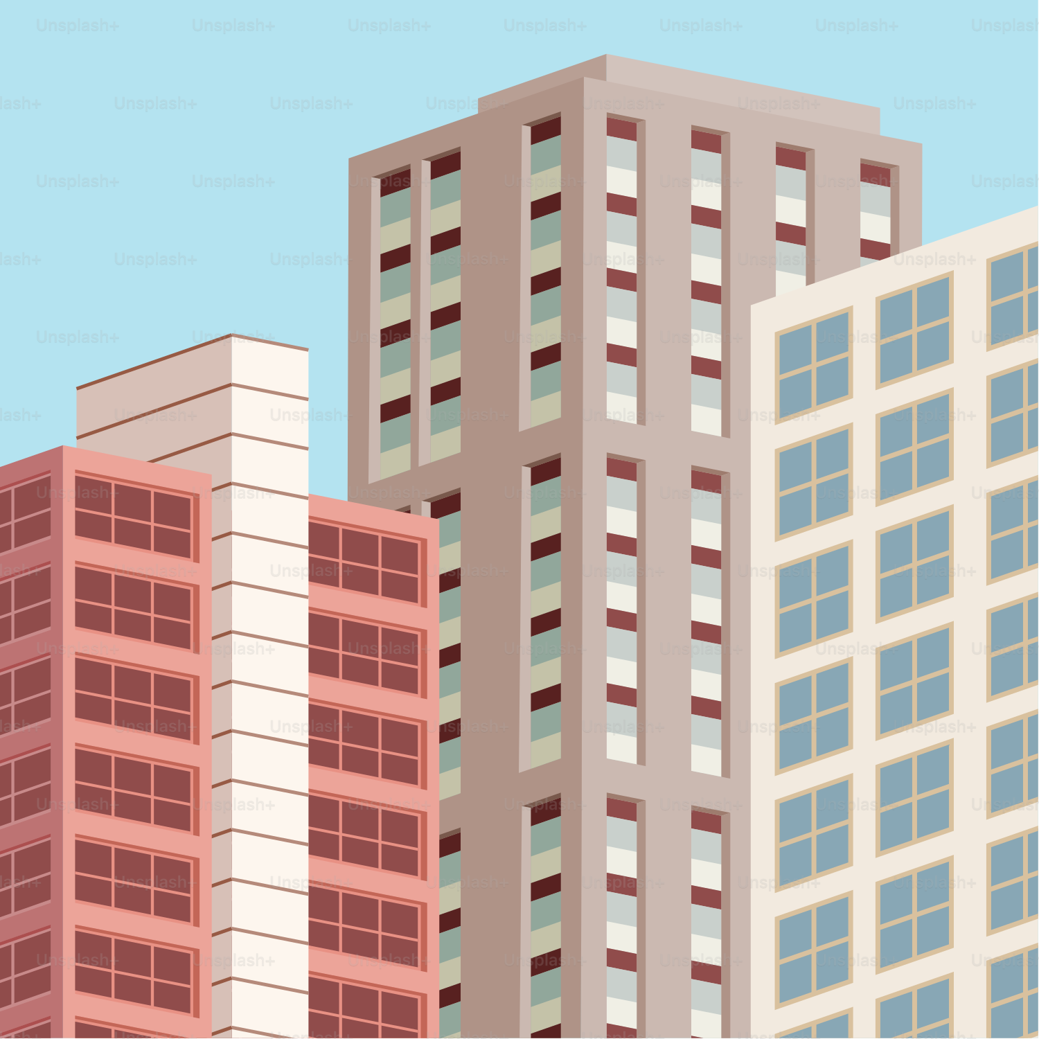 De hauts immeubles avec des fenêtres sur un ciel dégagé